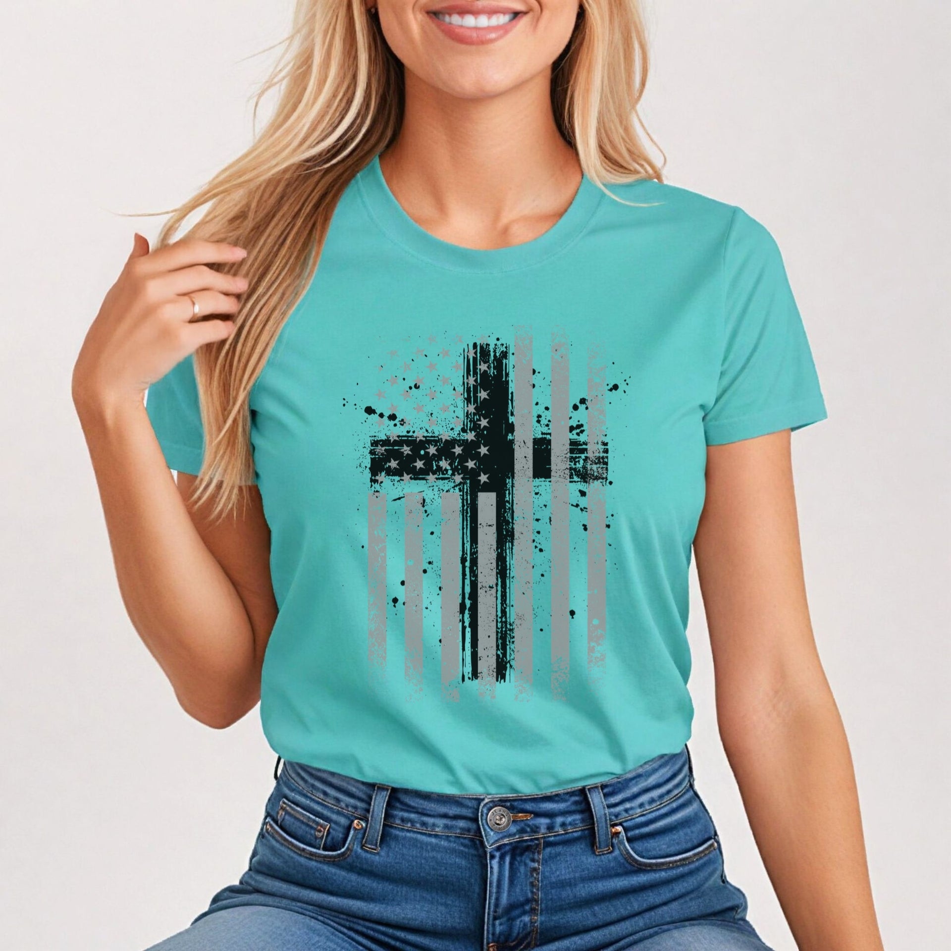 Faith Flag With Cross Women's Tee - My Faith My Father