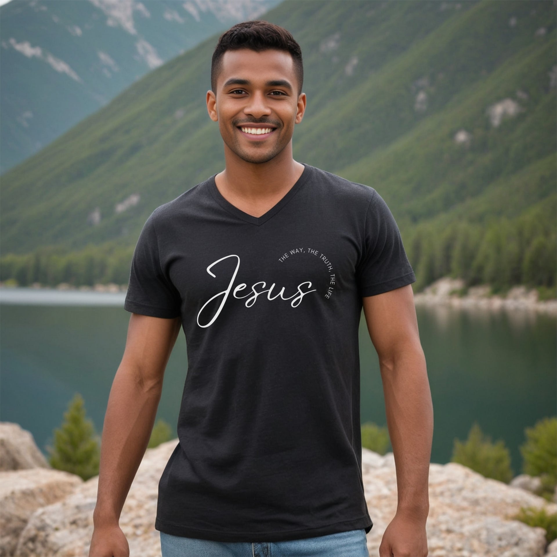 Jesus - The Way, The Truth, The Life Short Sleeve V-Neck T-Shirt | Casual Christian Apparel, Jesus Shirt, Gifts for Believers, Church Wear, Inspirational Top - My Faith My Father