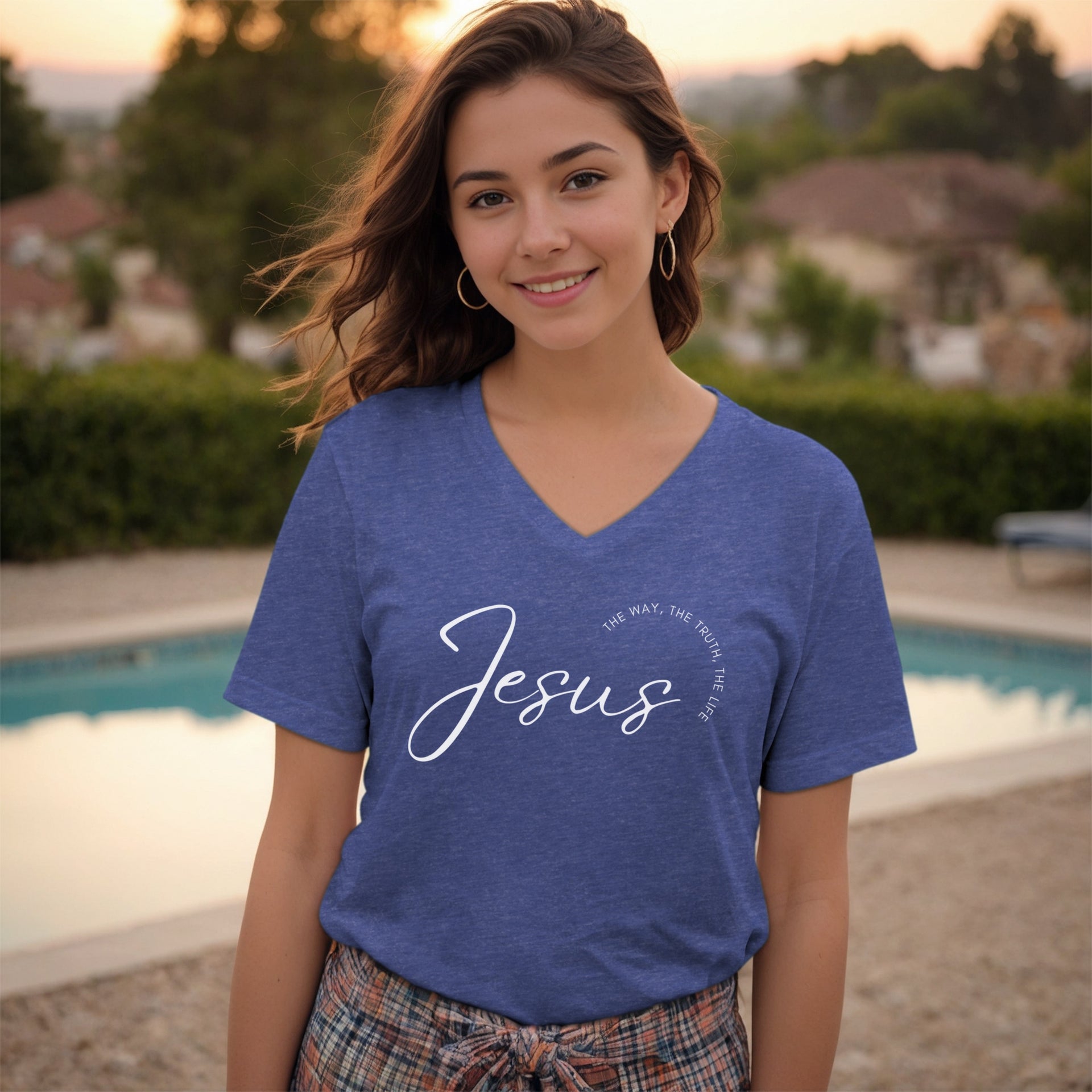 Jesus - The Way, The Truth, The Life Short Sleeve V-Neck T-Shirt | Casual Christian Apparel, Jesus Shirt, Gifts for Believers, Church Wear, Inspirational Top - My Faith My Father