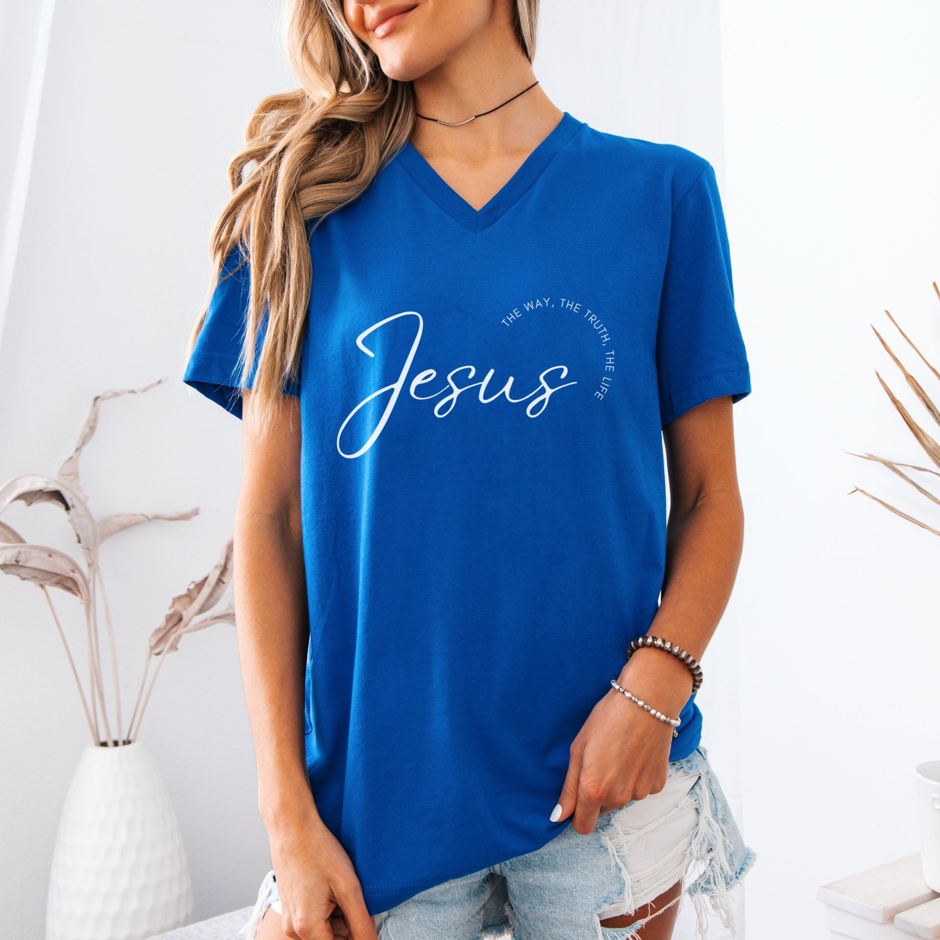 Jesus - The Way, The Truth, The Life Short Sleeve V-Neck T-Shirt | Casual Christian Apparel, Jesus Shirt, Gifts for Believers, Church Wear, Inspirational Top - My Faith My Father