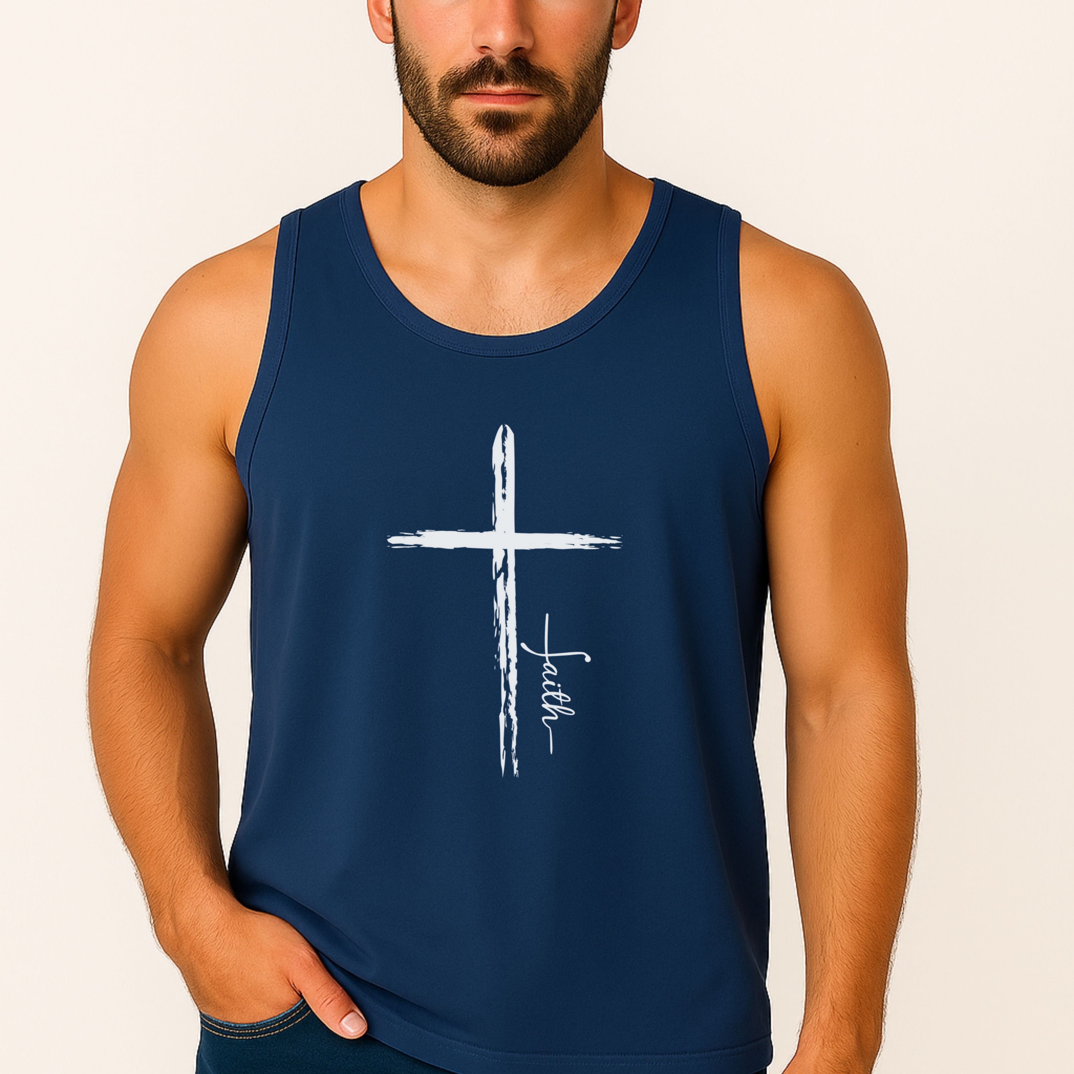 Cross With Faith Unisex Relaxed Fit Tank Top, Faithful Cross Unisex Tank Top, Religious Tank Top, Christian Muscle Tee, Faith-Based Tank