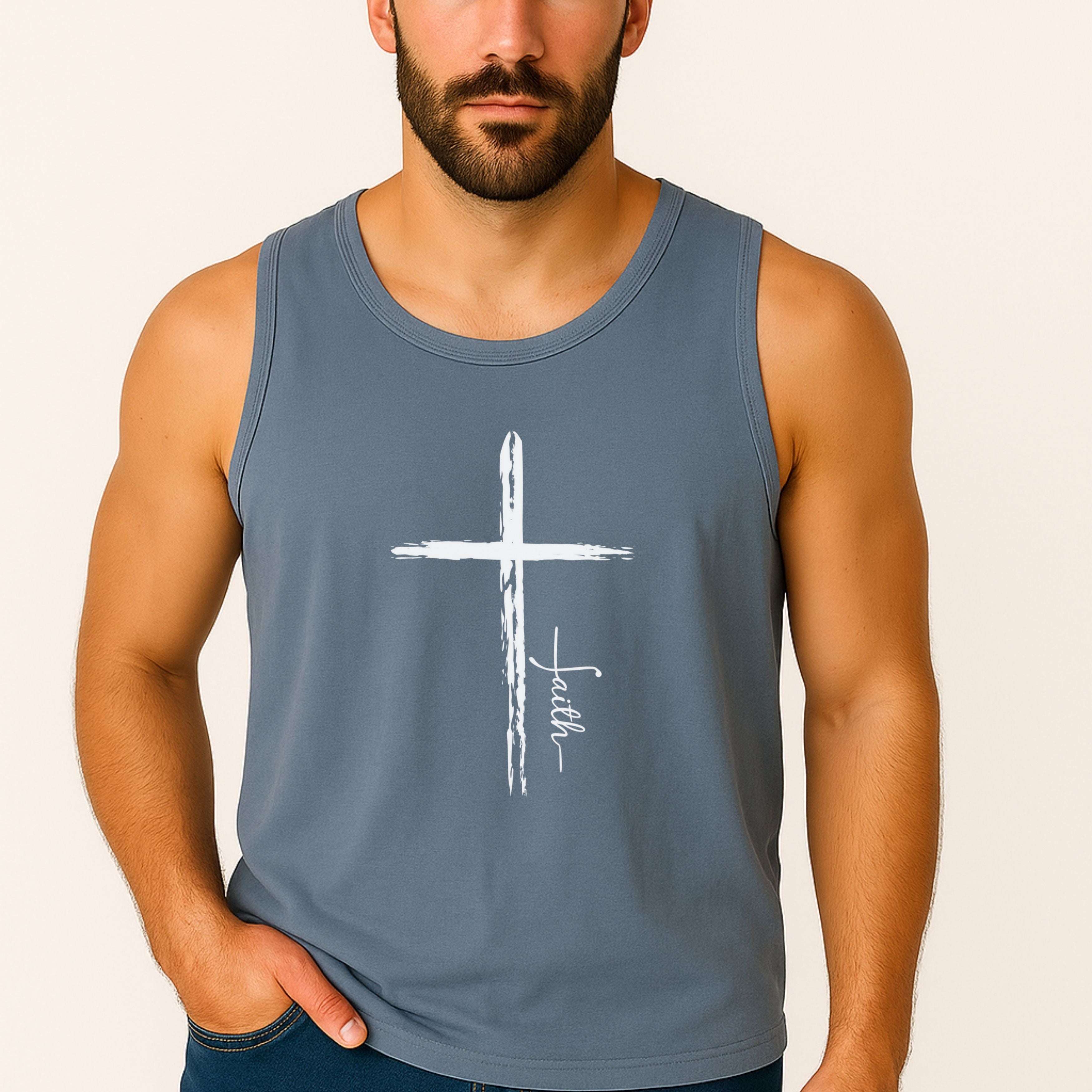 Cross With Faith Unisex Relaxed Fit Tank Top, Faithful Cross Unisex Tank Top, Religious Tank Top, Christian Muscle Tee, Faith-Based Tank
