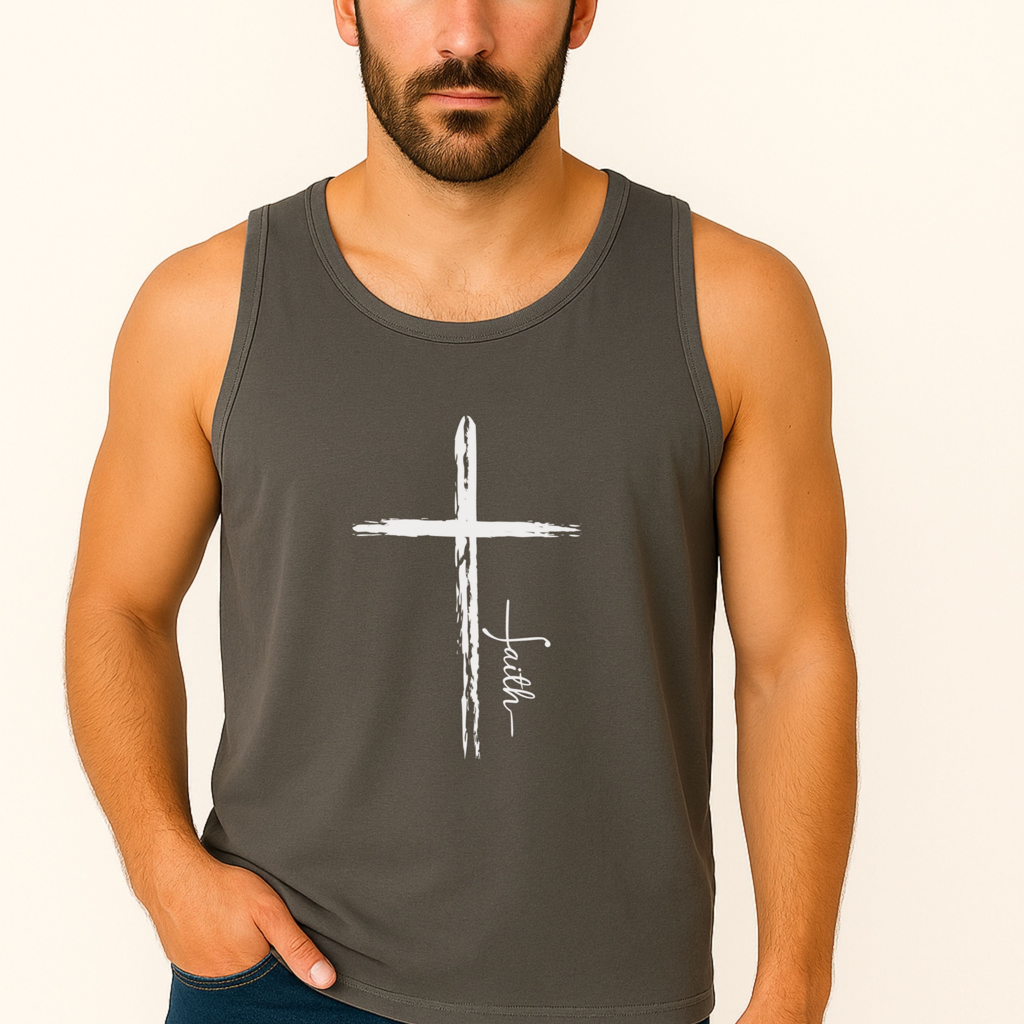 Cross With Faith Unisex Relaxed Fit Tank Top, Faithful Cross Unisex Tank Top, Religious Tank Top, Christian Muscle Tee, Faith-Based Tank