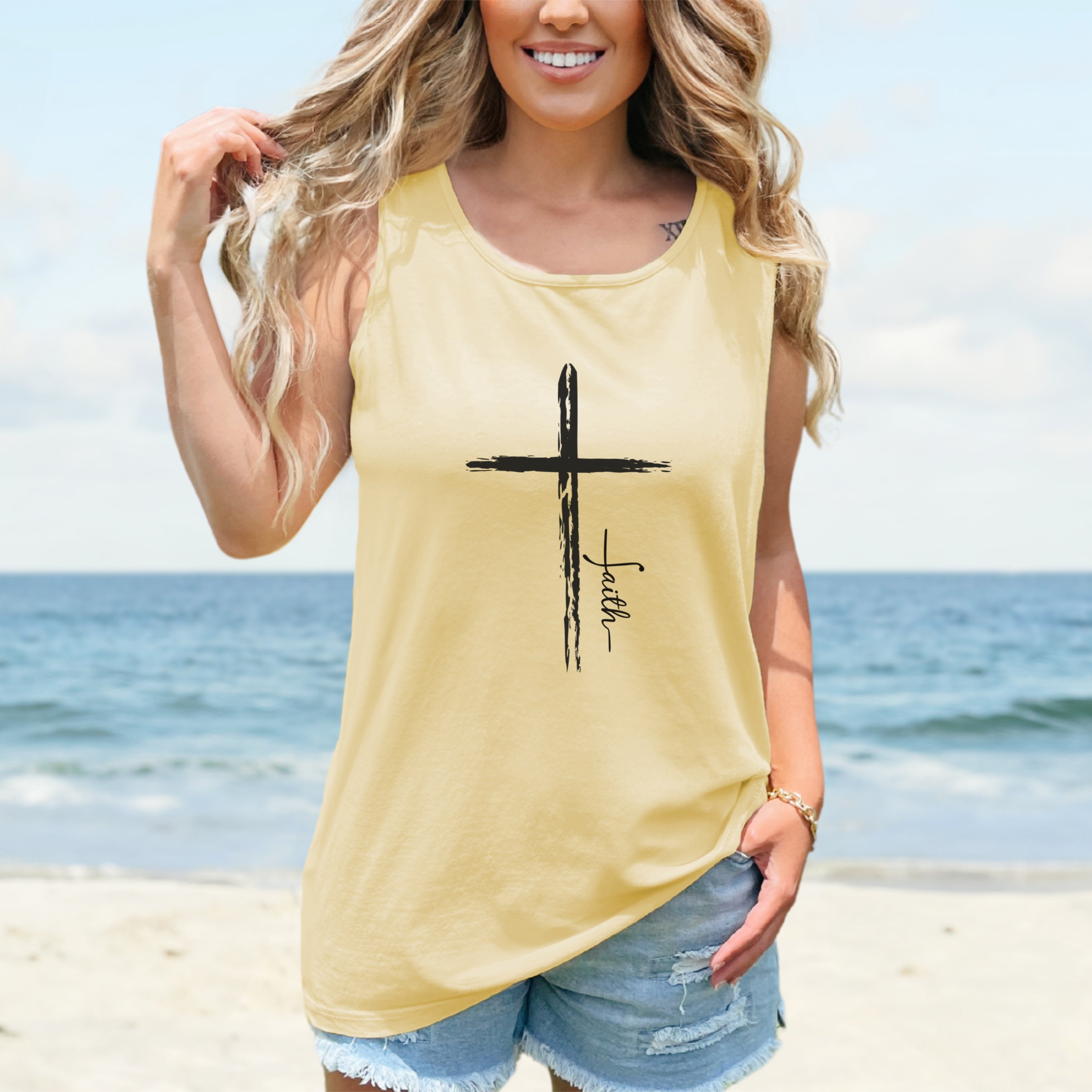 Cross With Faith Unisex Relaxed Fit Tank Top, Faithful Cross Unisex Tank Top, Religious Tank Top, Christian Muscle Tee, Faith-Based Tank