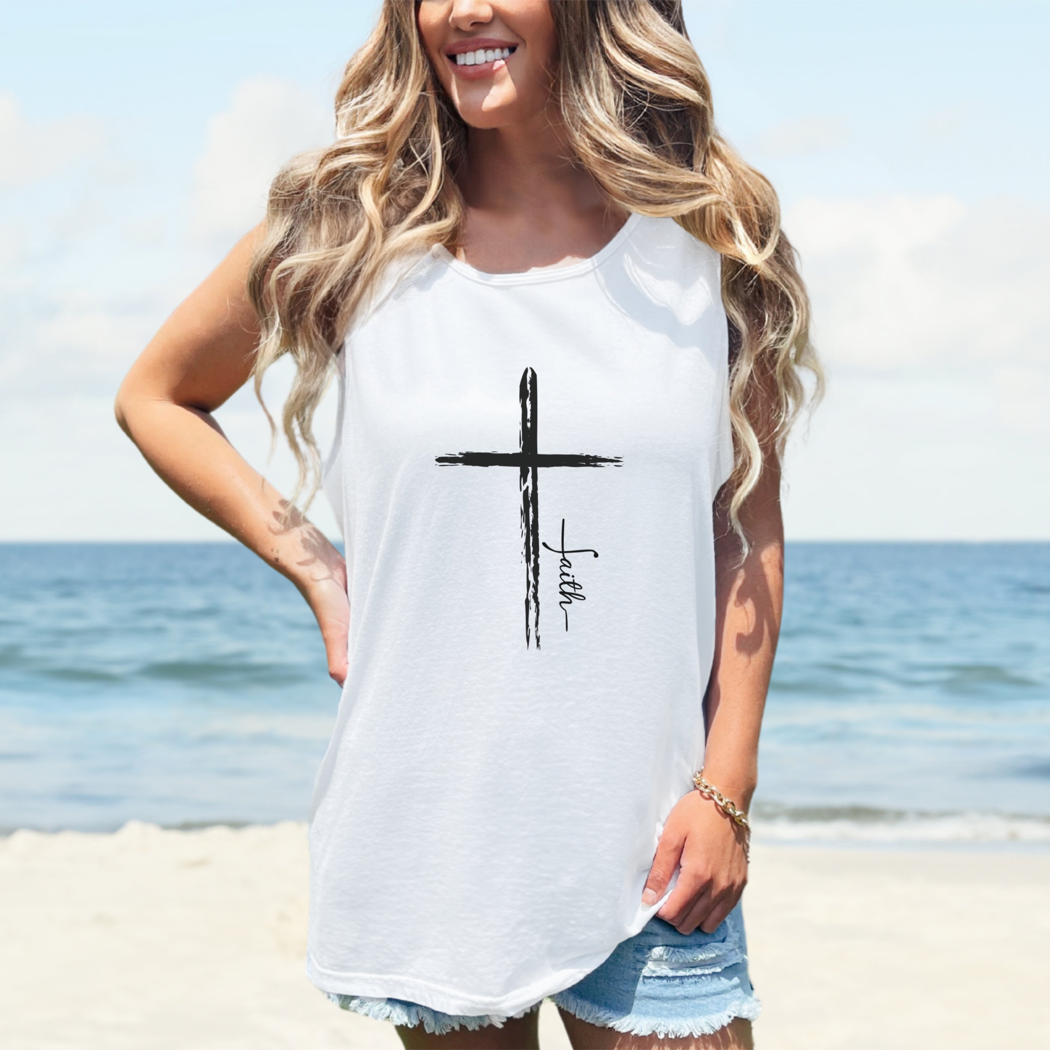 Cross With Faith Unisex Relaxed Fit Tank Top, Faithful Cross Unisex Tank Top, Religious Tank Top, Christian Muscle Tee, Faith-Based Tank