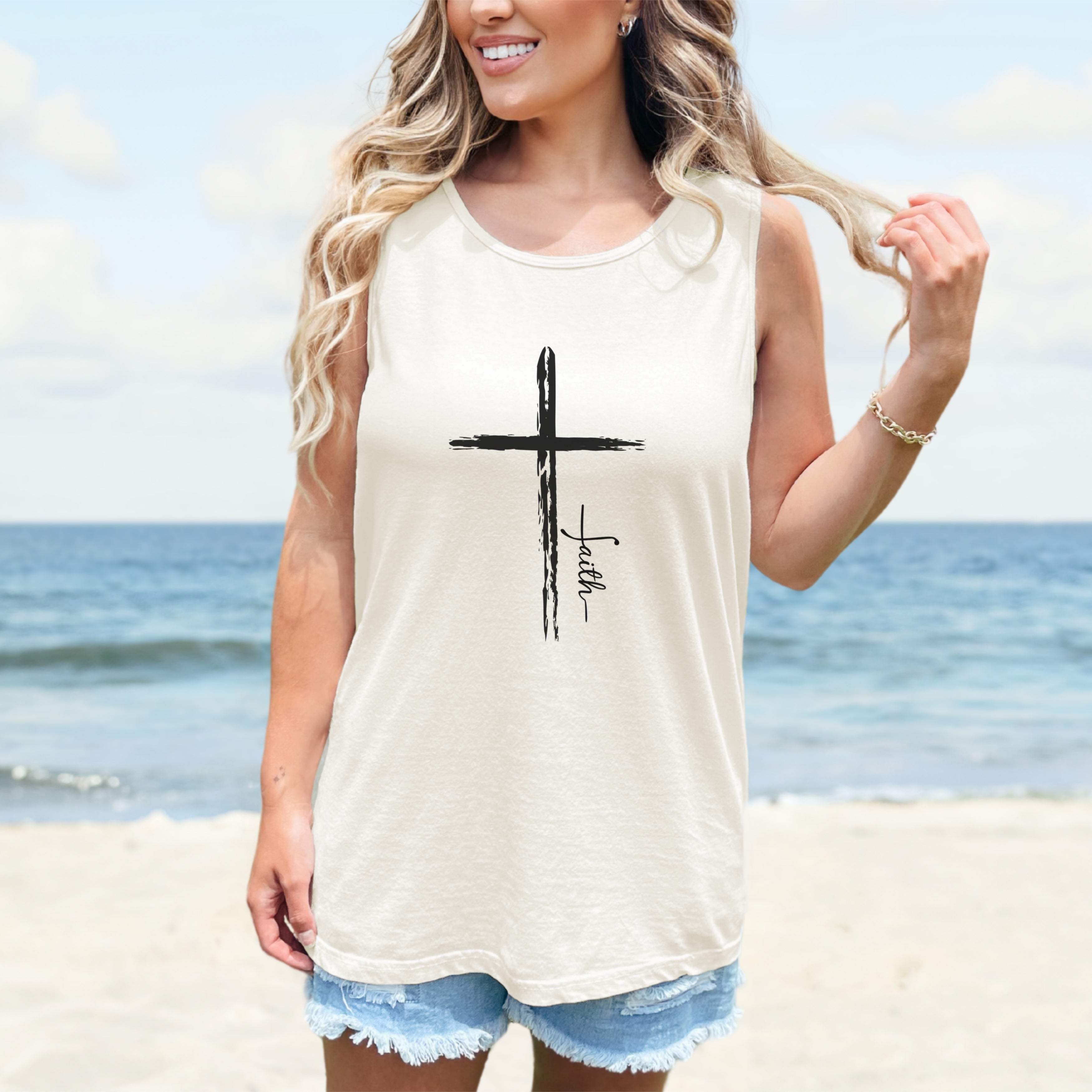 Cross With Faith Unisex Relaxed Fit Tank Top, Faithful Cross Unisex Tank Top, Religious Tank Top, Christian Muscle Tee, Faith-Based Tank