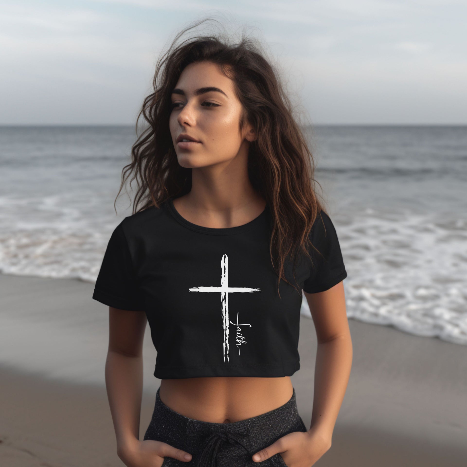 Cross With Faith Women's Crop Tee - My Faith My Father