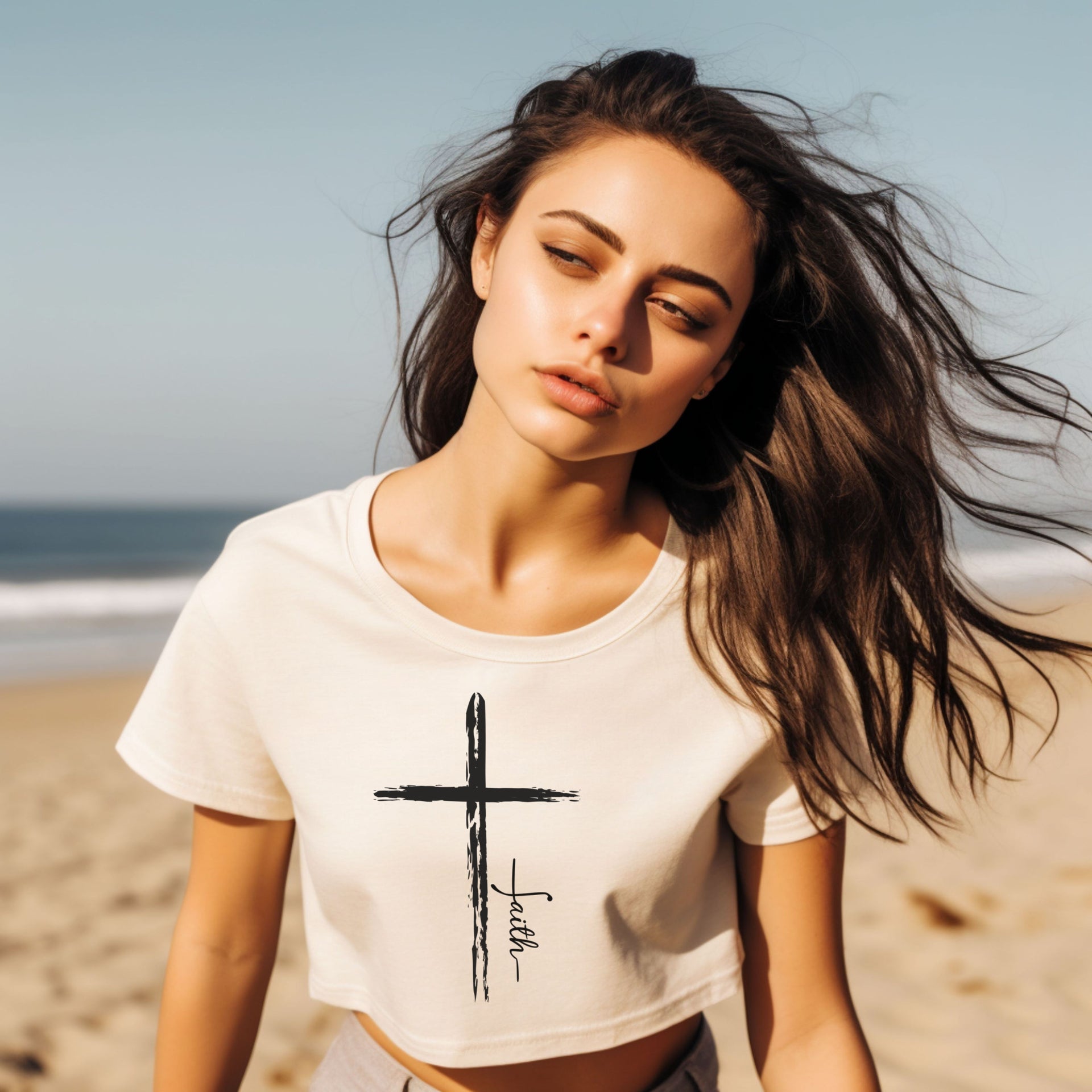 Cross With Faith Women's Crop Tee - My Faith My Father