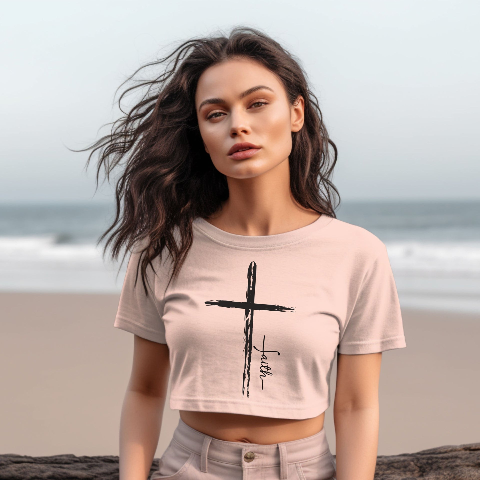 Cross With Faith Women's Crop Tee - My Faith My Father