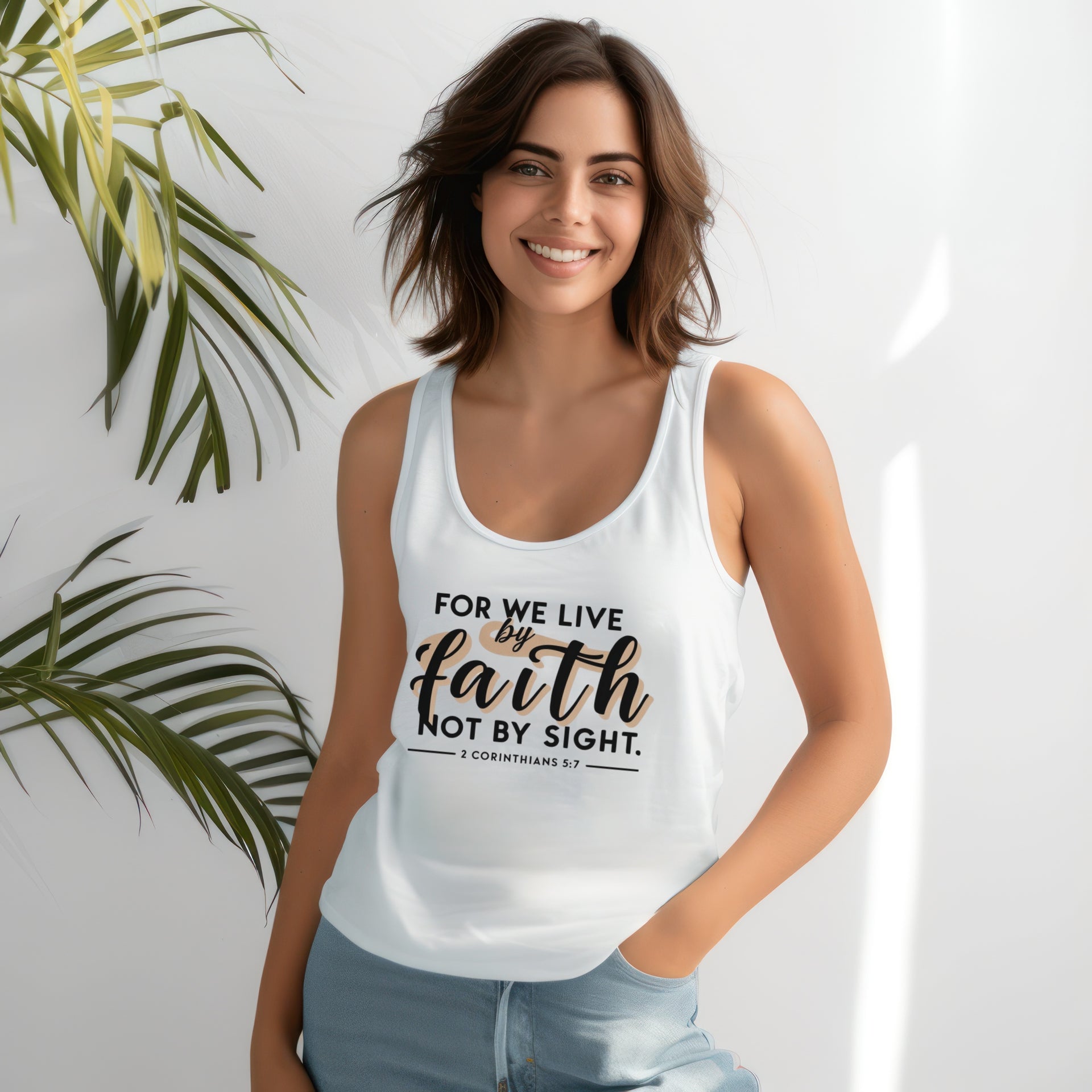 For We Live By Faith Women's Racerback Tank Top - My Faith My Father
