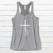Cross With Faith Women's Flowy Racerback Tank, Religious Racerback Tank Top, Christian Tank Top, Women's Workout Tank - My Faith My Father