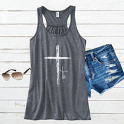 Cross With Faith Women's Flowy Racerback Tank, Religious Racerback Tank Top, Christian Tank Top, Women's Workout Tank - My Faith My Father