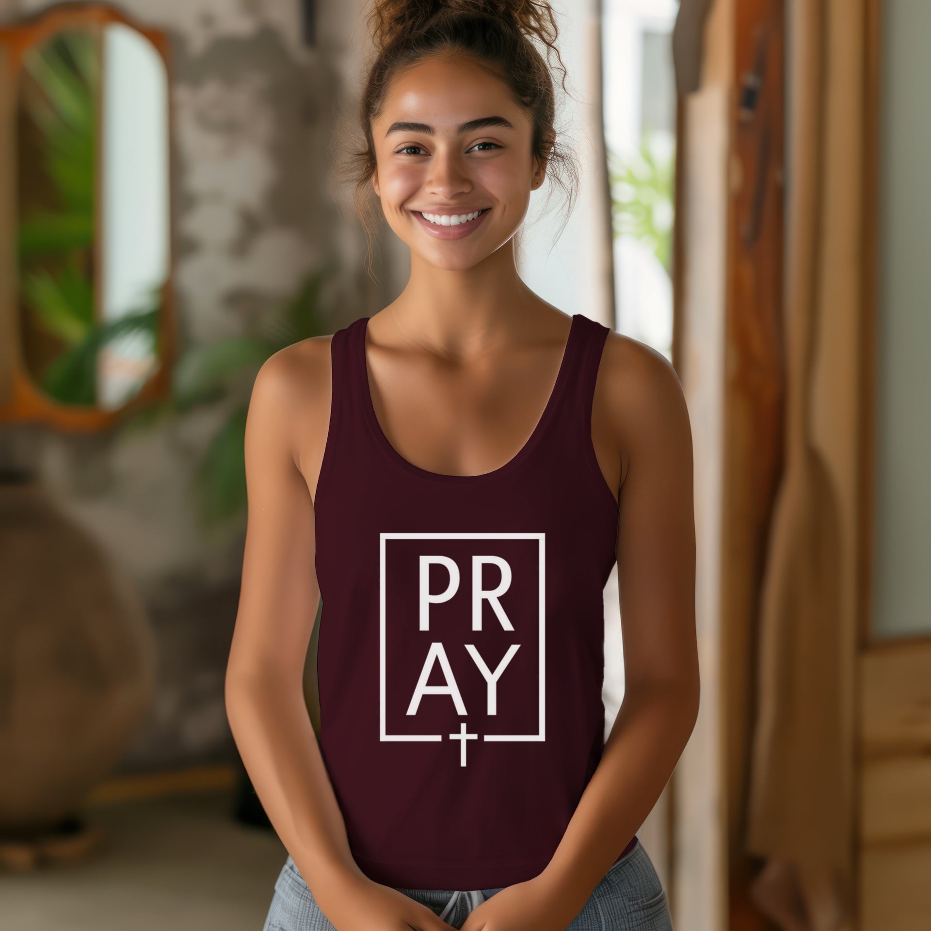 Pray + Cross Women's Flowy Racerback Tank - My Faith My Father