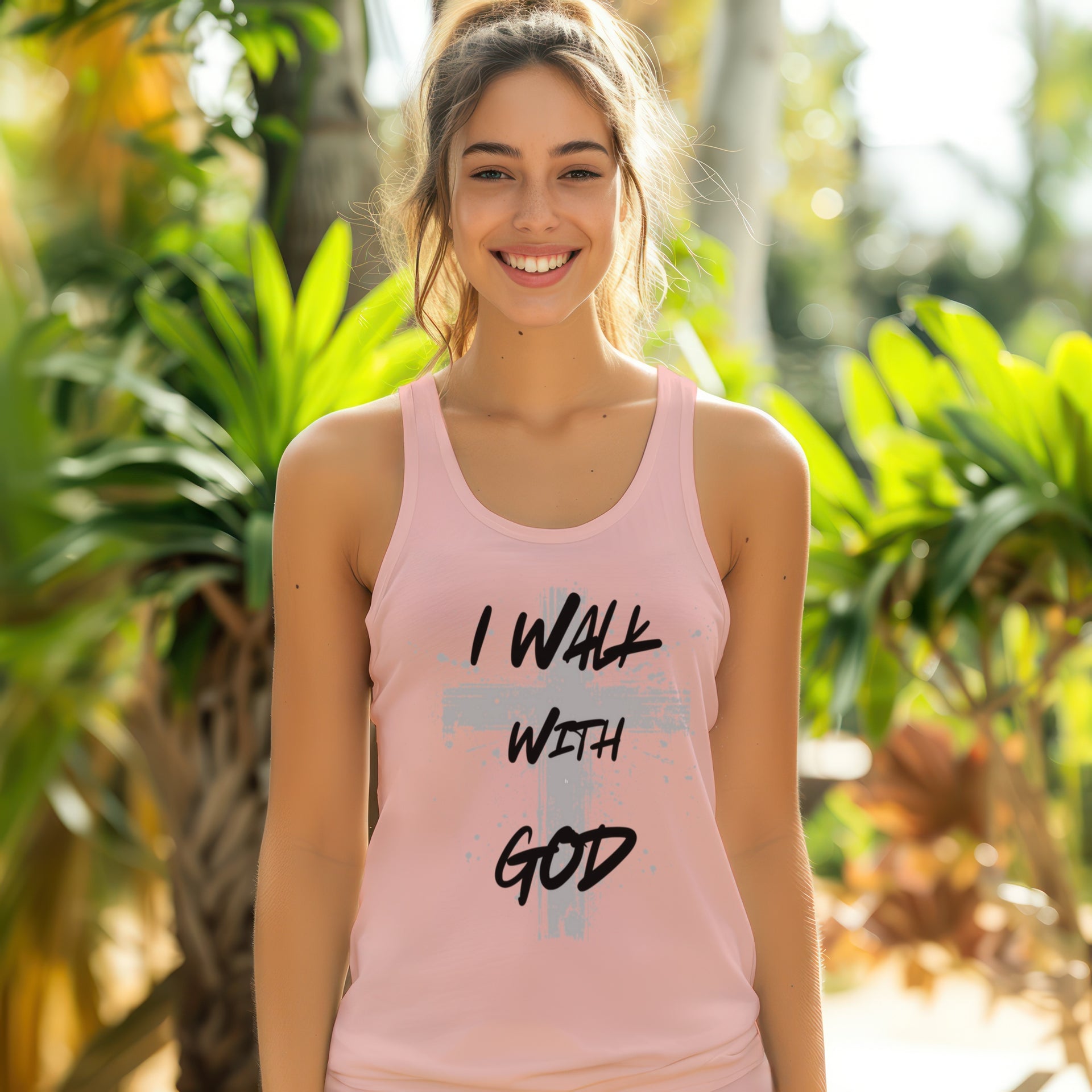 I Walk With God Christian Faith Flowy Racerback Tank, Religious Sleeveless Top, Spiritual Workout Shirt, Inspirational Gym Tank - My Faith My Father