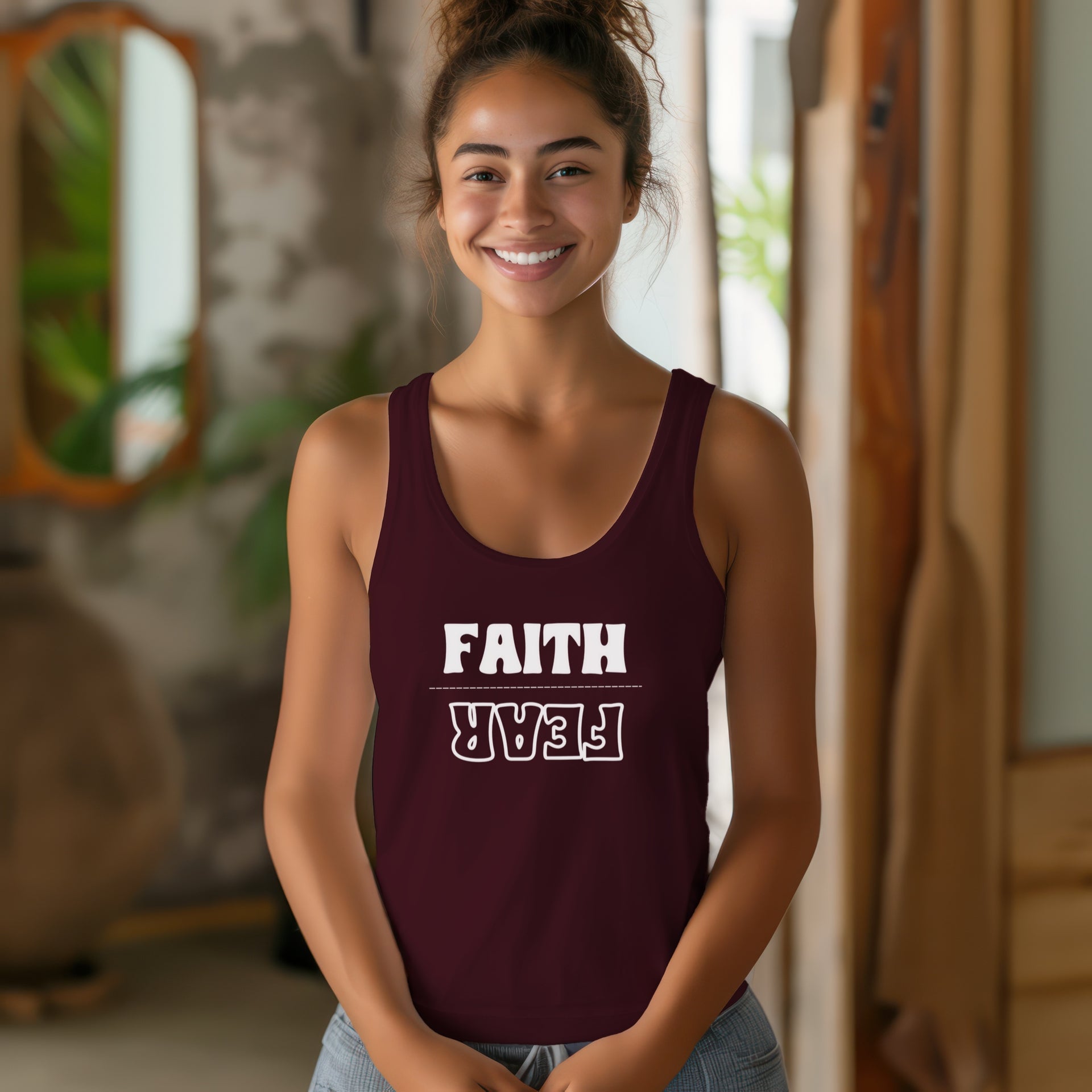 Faith Over Fear Tank Top, Women's Religious Tank Top, Inspirational Racerback Camisole, Christian Yoga Muscle Tee, Positive Gym - My Faith My Father