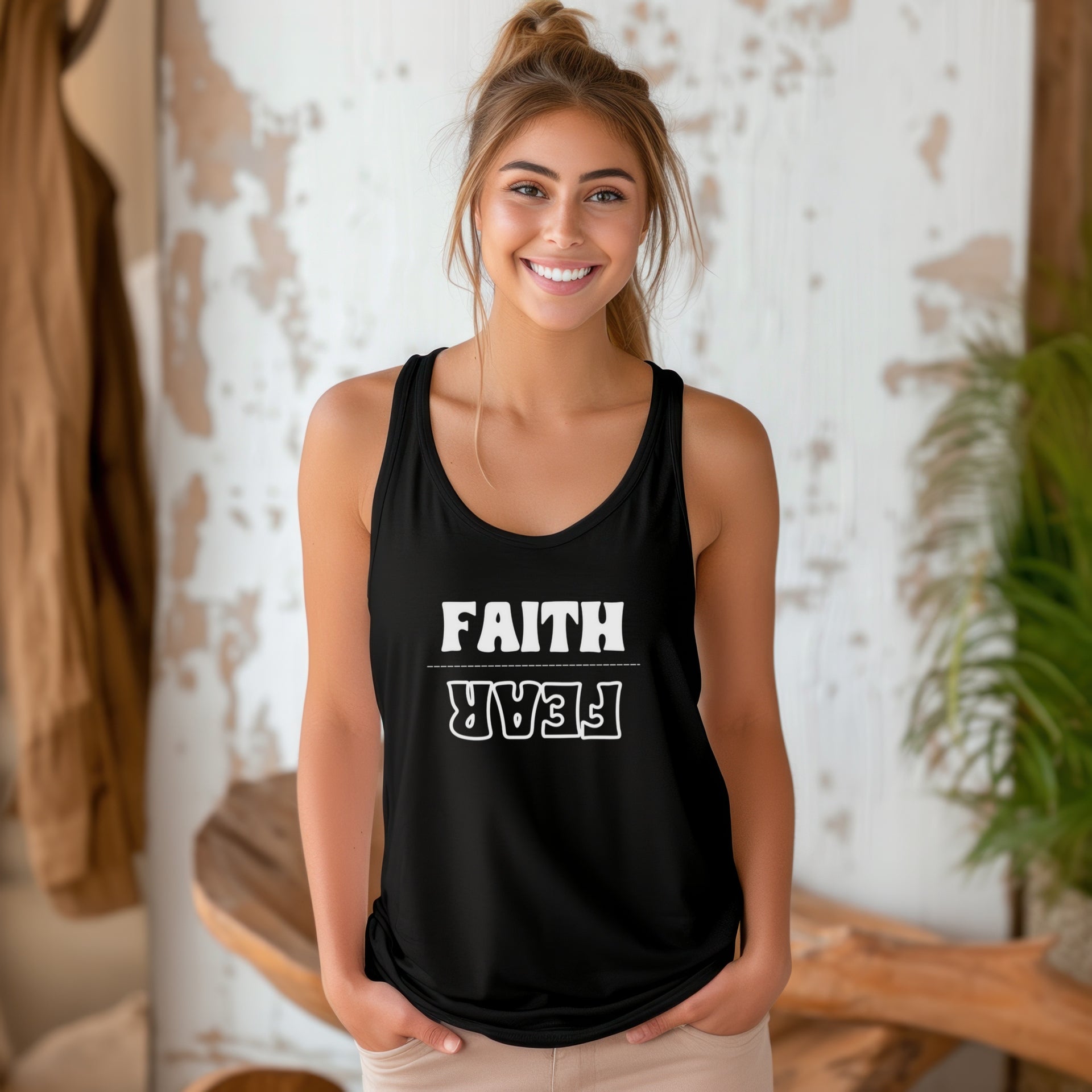 Faith Over Fear Tank Top, Women's Religious Tank Top, Inspirational Racerback Camisole, Christian Yoga Muscle Tee, Positive Gym - My Faith My Father