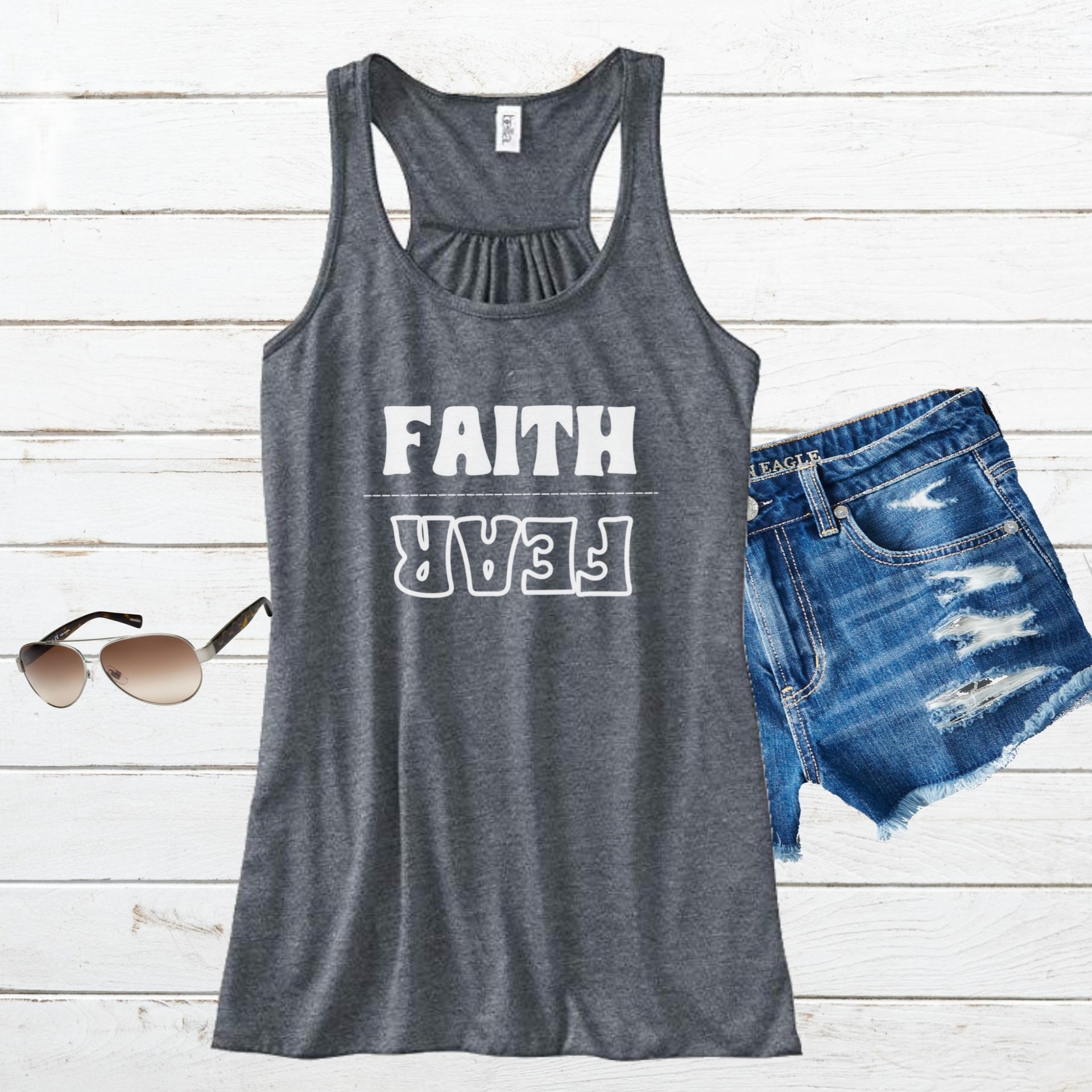 Faith Over Fear Tank Top, Women's Religious Tank Top, Inspirational Racerback Camisole, Christian Yoga Muscle Tee, Positive Gym - My Faith My Father