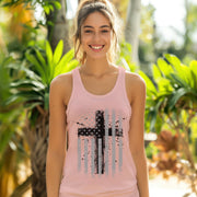 Flag With Cross Women's Racerback Tank Top, Patriotic Tank Top, Religious Tank Top, Faithful Workout Camisole - My Faith My Father