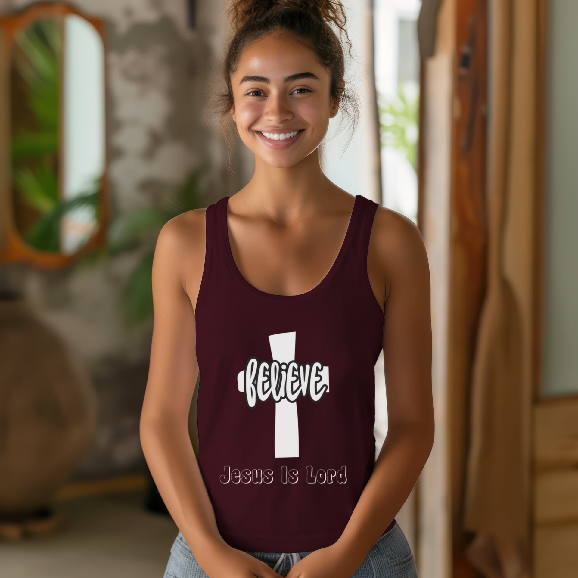 Believe Jesus Is Lord Flowy Racerback Tank Top - My Faith My Father