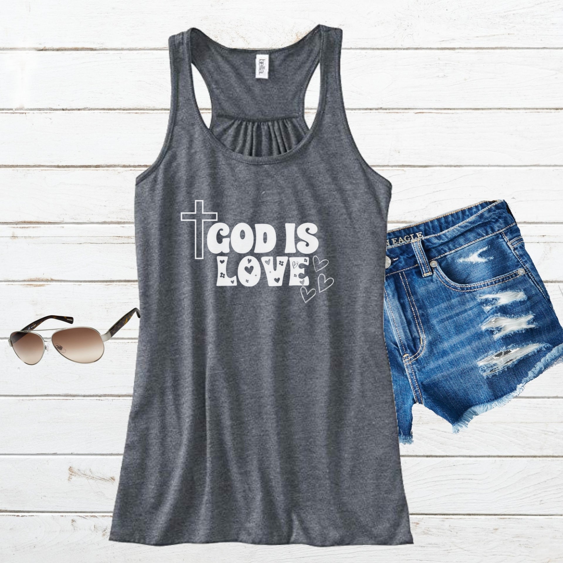 God is Love Womens Flowy Racerback Tank Top - My Faith My Father