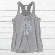 God Will Never Leave Womens Flowy Racerback Tank Top, Religious Flowy Tank Top, Faith Racerback Tank, Positive Christian Apparel, - My Faith My Father