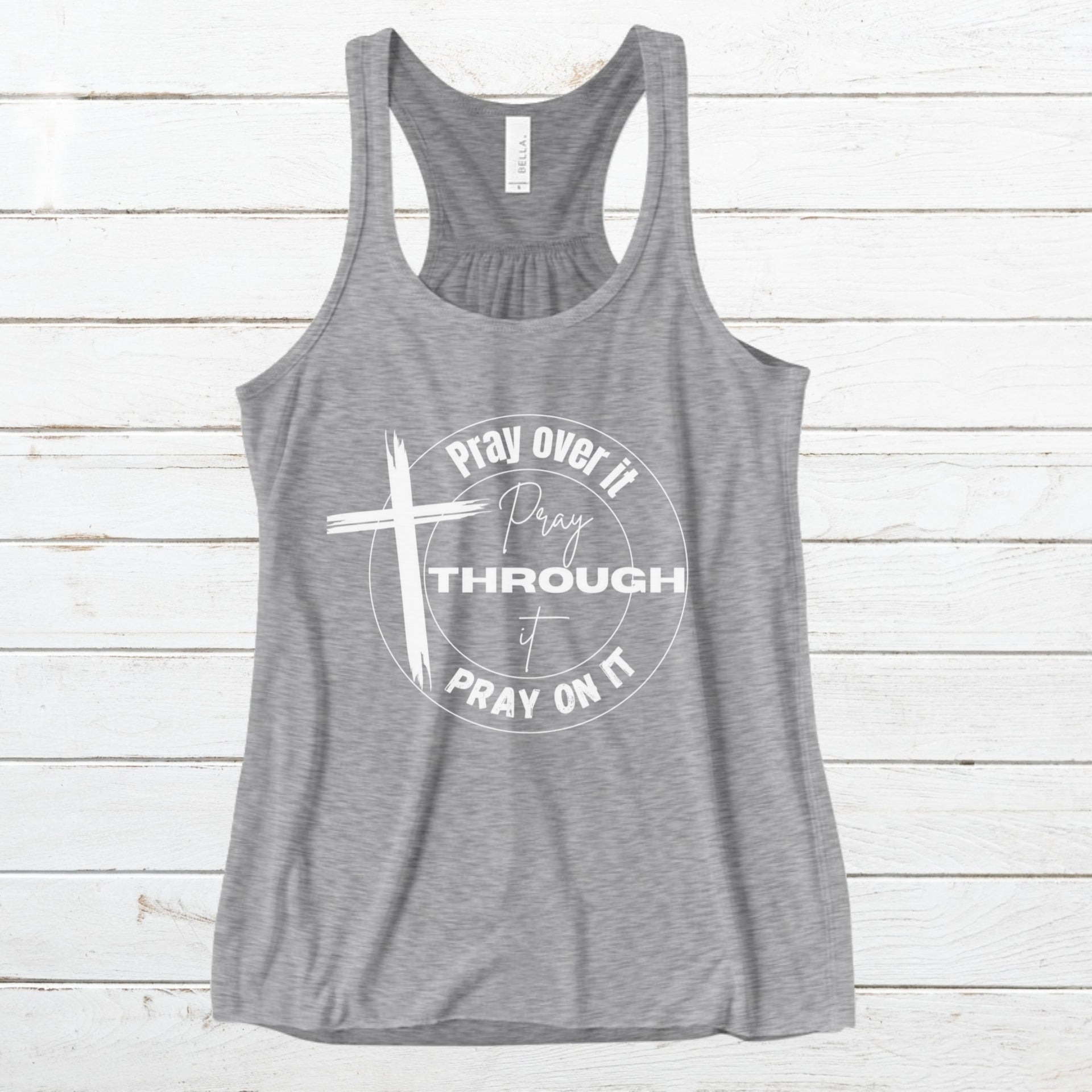 Pray Over It  Women's Flowy Racerback Tank | Christian Tank Top | Faith-Based Gift | Bible Verse Shirt | Inspirational Workout Top - My Faith My Father