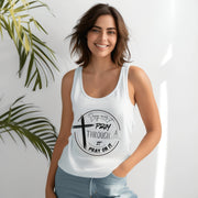Pray Over It  Women's Flowy Racerback Tank | Christian Tank Top | Faith-Based Gift | Bible Verse Shirt | Inspirational Workout Top - My Faith My Father