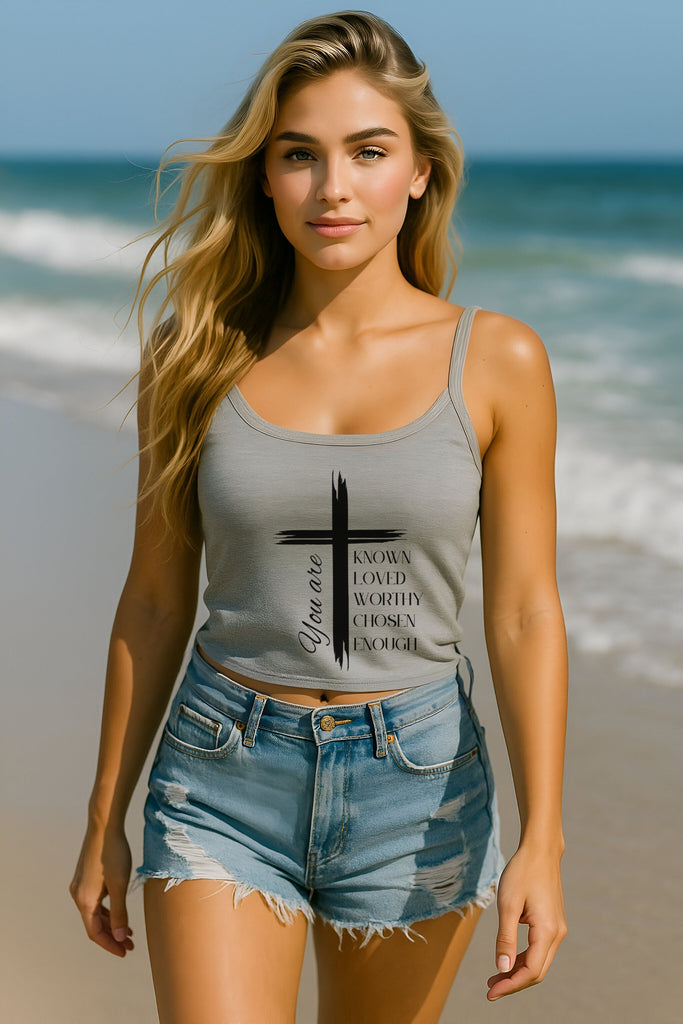 You Are Known, Loved, Worthy, Chosen, Enough, Women's Spaghetti Strap Tank Top - My Faith My Father