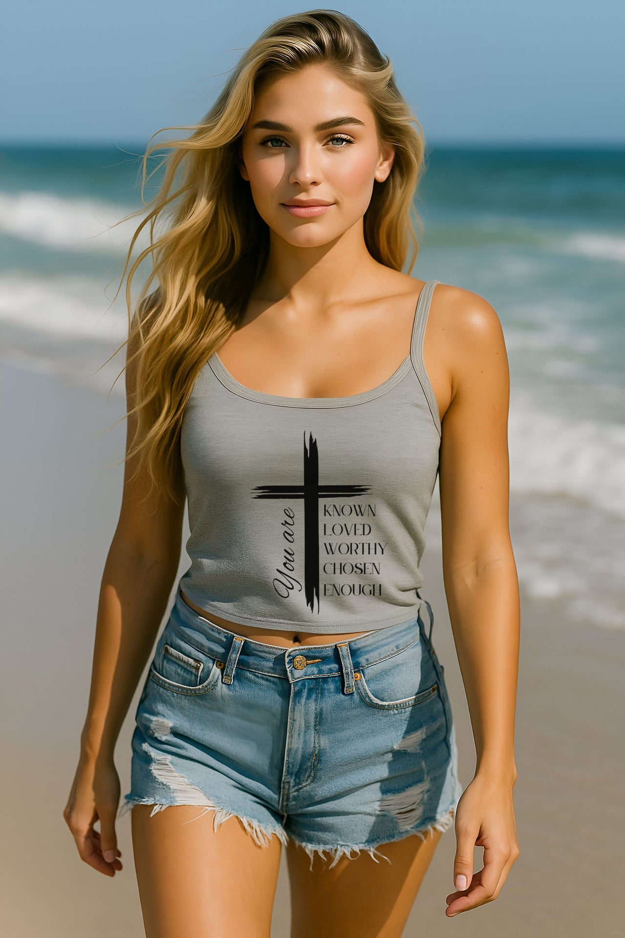 You Are Known, Loved, Worthy, Chosen, Enough, Women's Spaghetti Strap Tank Top - My Faith My Father