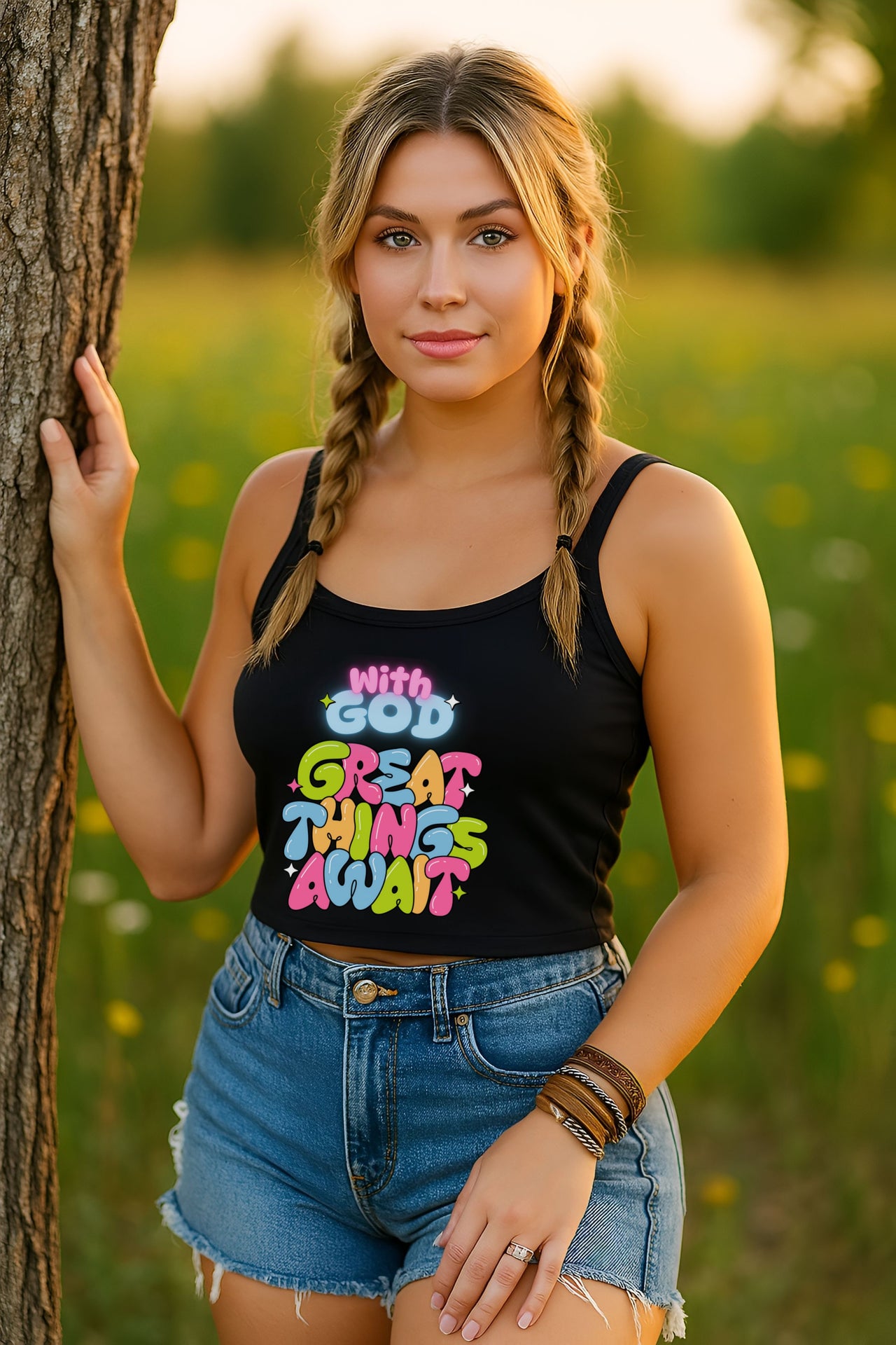 With God Great Things Await Women's Spaghetti Strap Tank Top - My Faith My Father