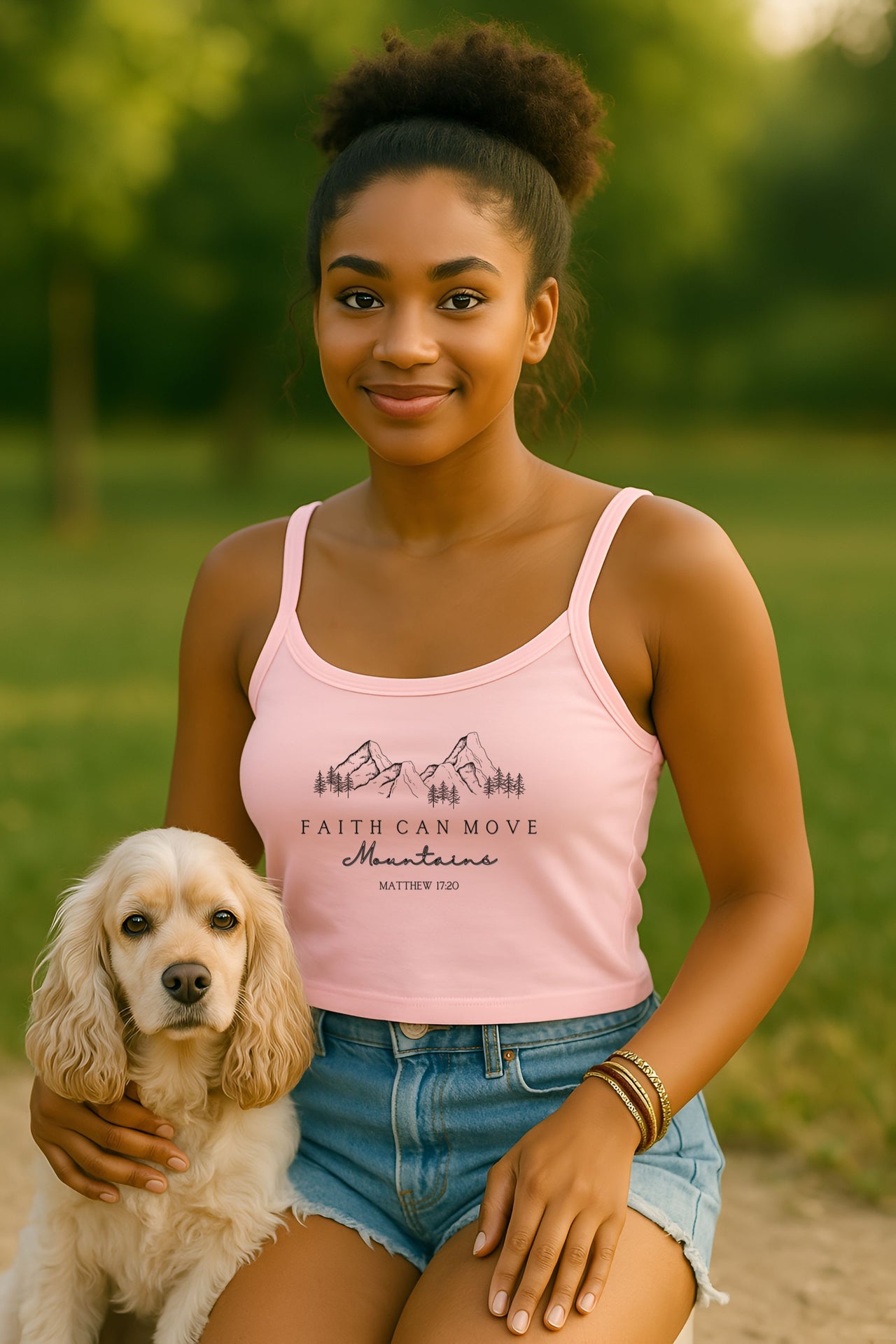 Faith Can Move Mountains Women's Spaghetti Strap Tank Top - My Faith My Father