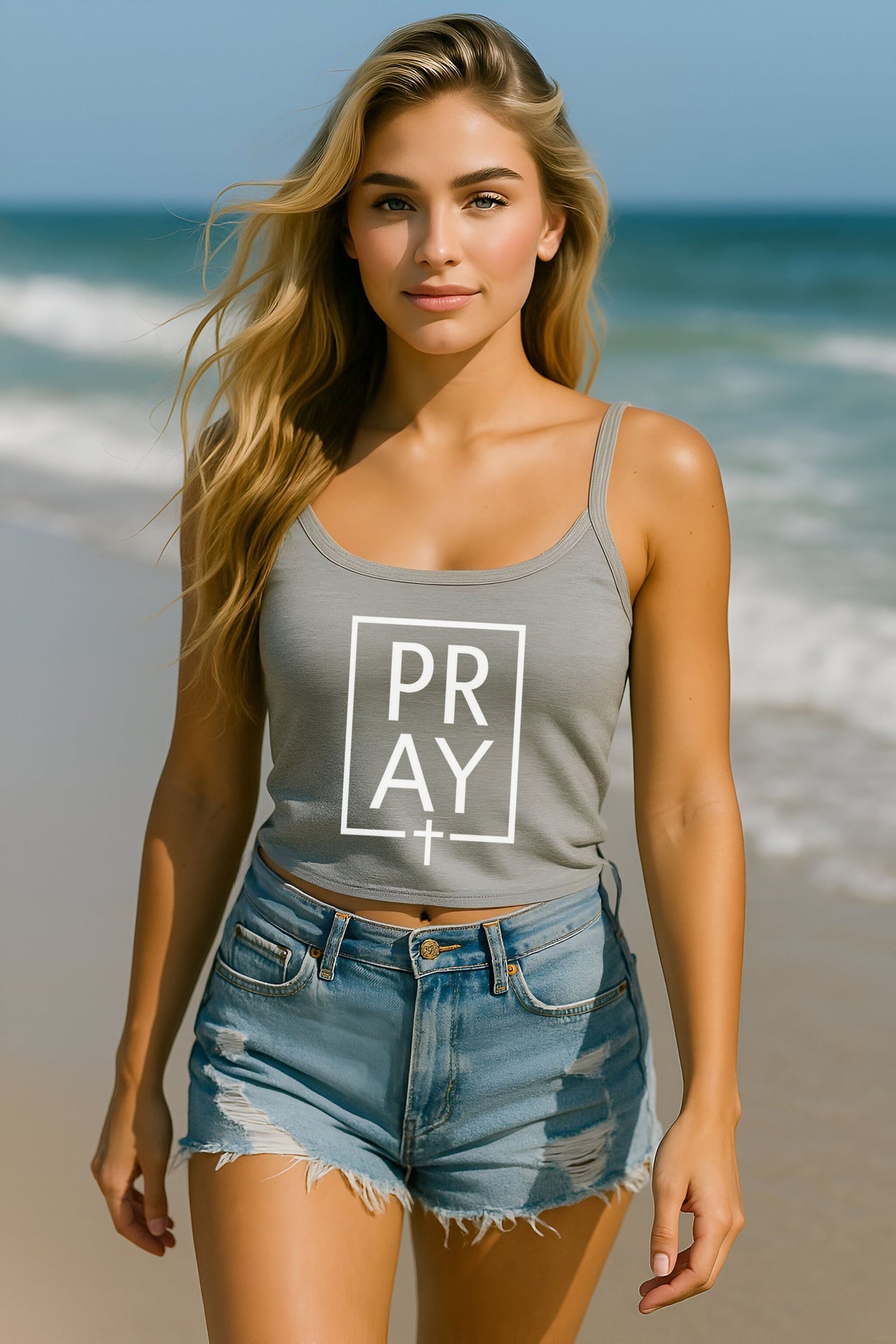 Pray + Cross Women's Spaghetti Strap Tank Top - My Faith My Father