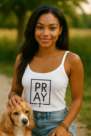 Pray + Cross Women's Spaghetti Strap Tank Top - My Faith My Father