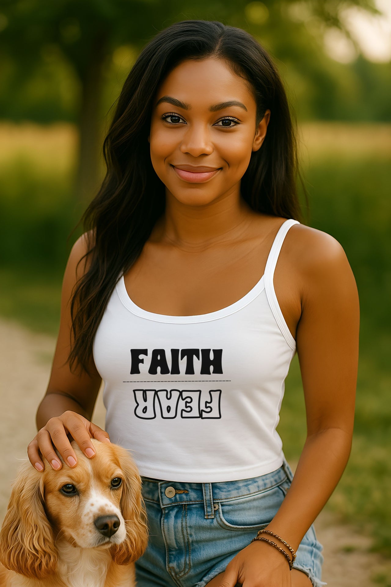Faith Over Fear Women's Spaghetti Strap Tank Top - My Faith My Father
