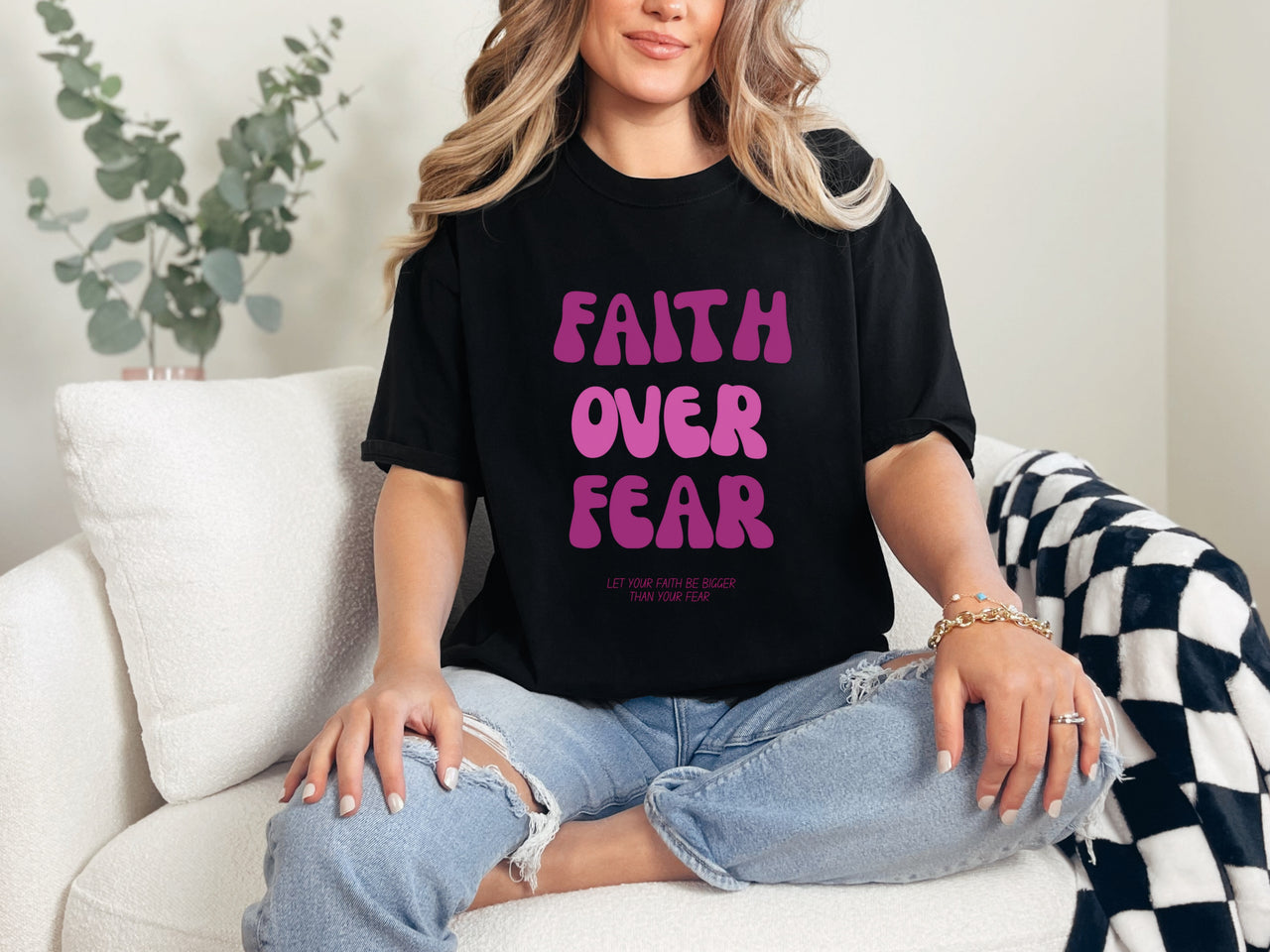 Faith Over Fear Pink Unisex Relaxed Fit T-Shirt - My Faith My Father