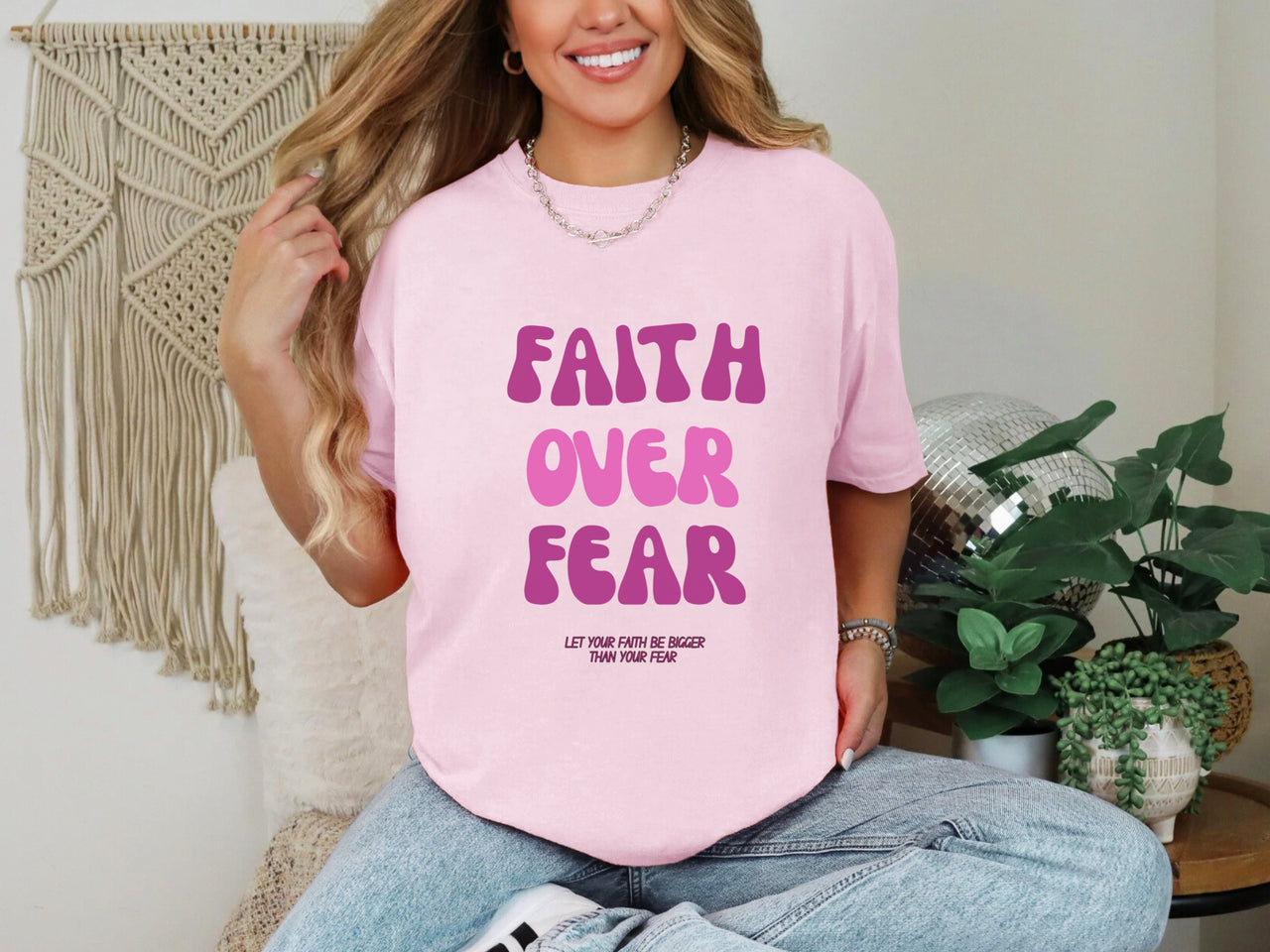 Faith Over Fear Pink Unisex Relaxed Fit T-Shirt - My Faith My Father