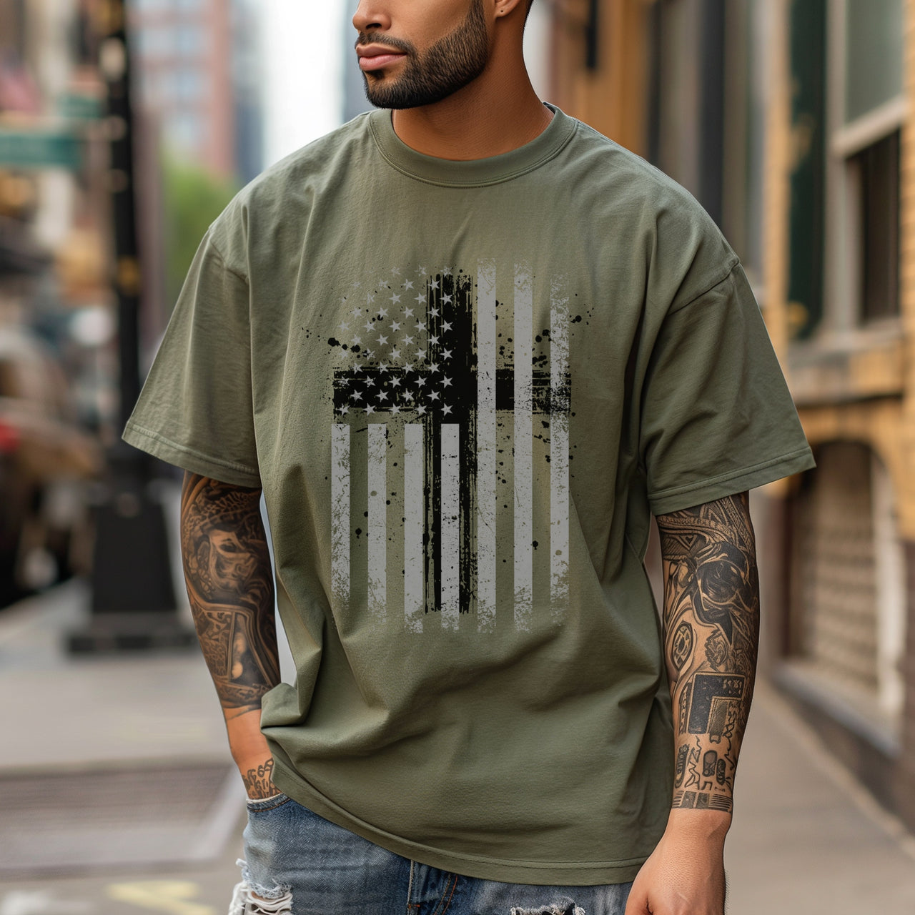 Flag With Cross Faith Unisex Relaxed Fit T-Shirt - My Faith My Father