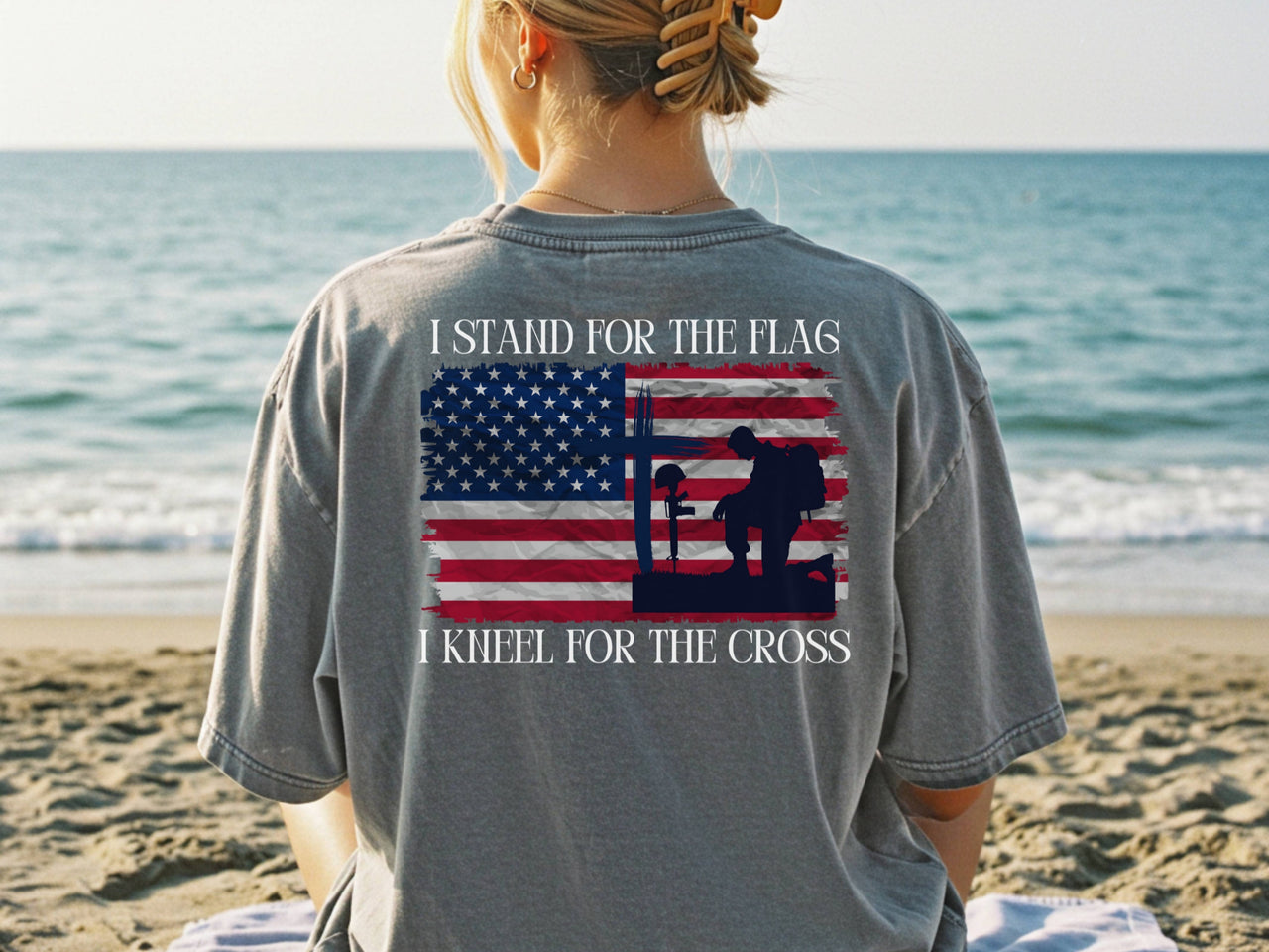 I Stand for the Flag, Kneel for the Cross Unisex Relaxed Fit T-Shirt - My Faith My Father