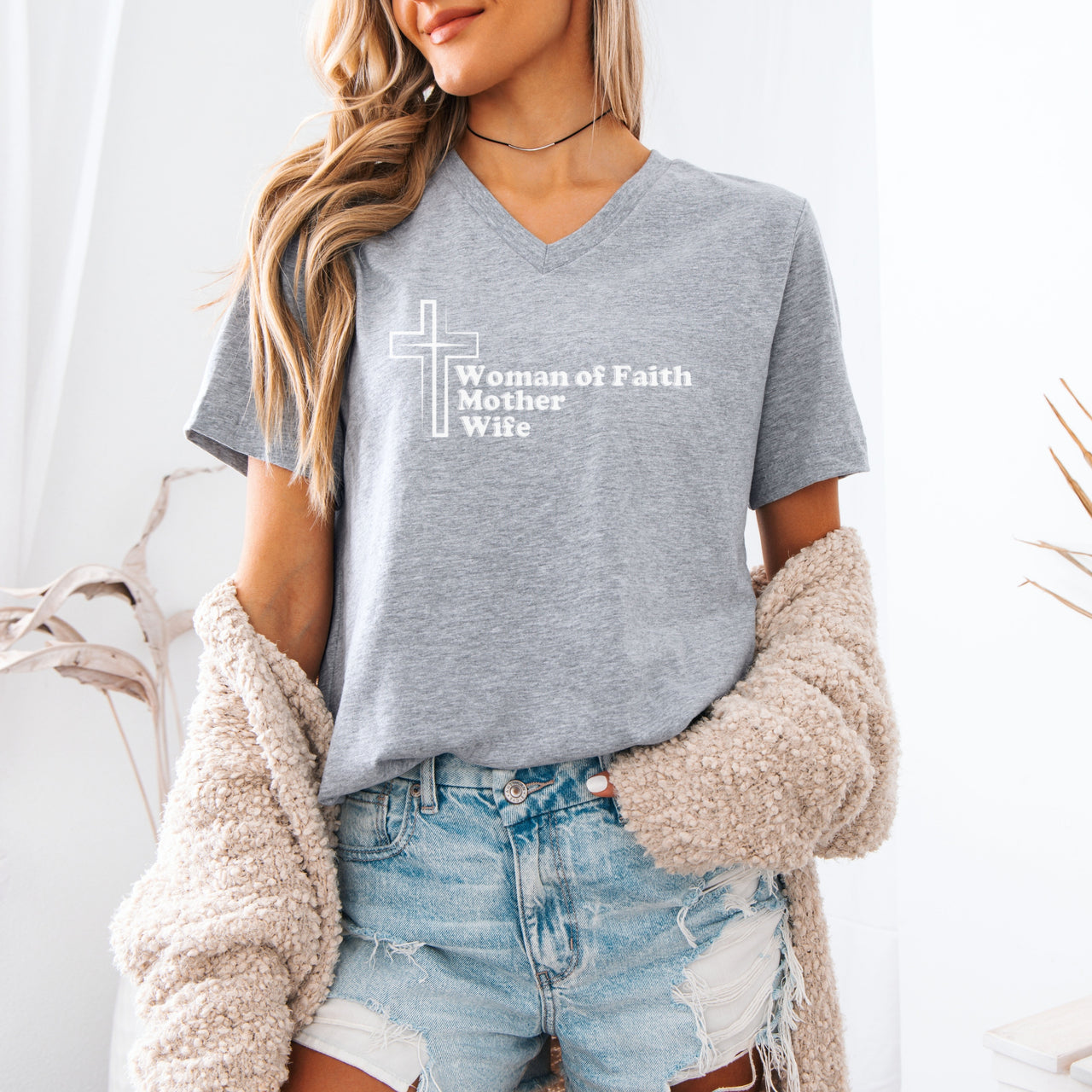 Woman of Faith, Mother, Wife V-Neck T-Shirt - My Faith My Father