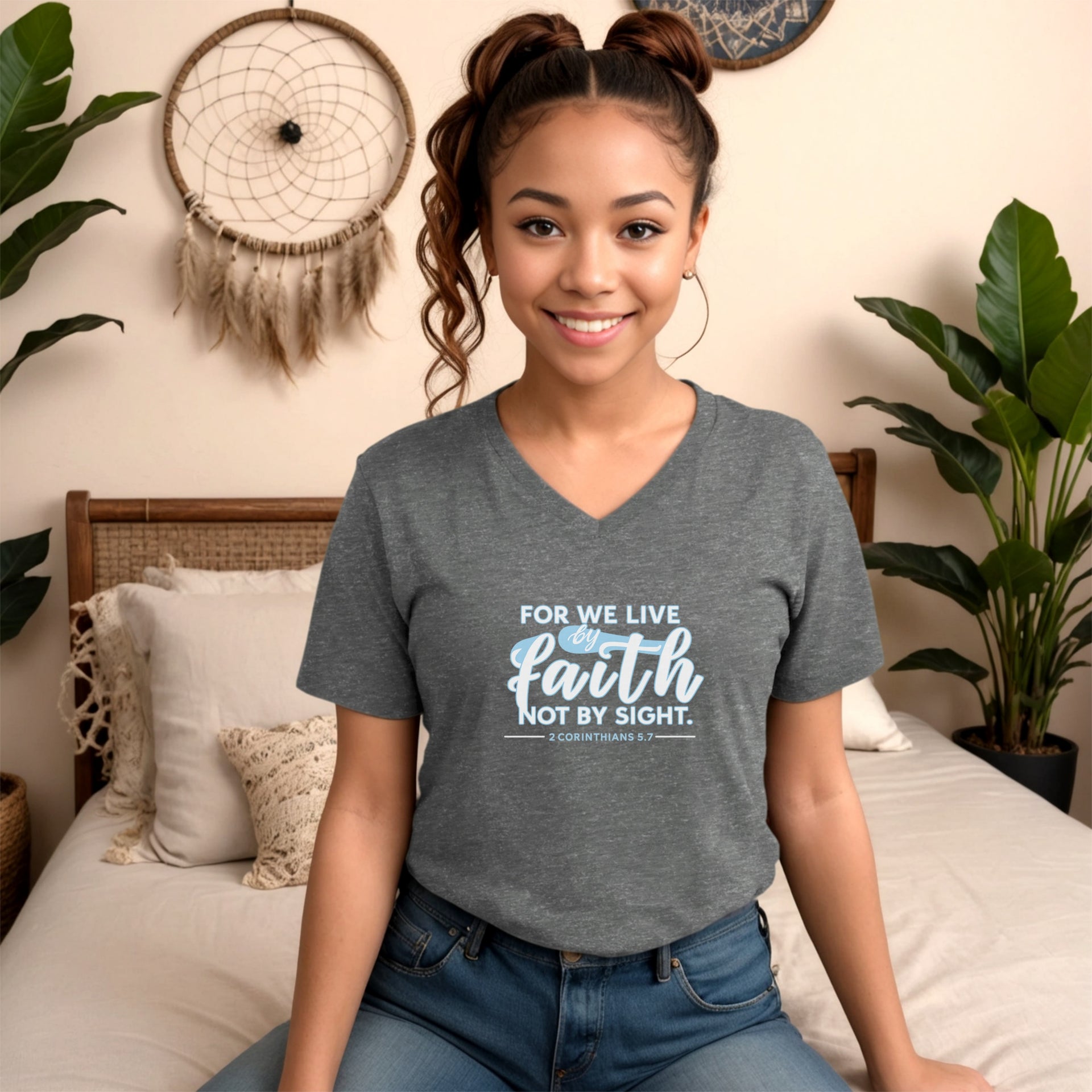 For We Live by Faith Not By Sight Unisex V-Neck T-Shirt - My Faith My Father