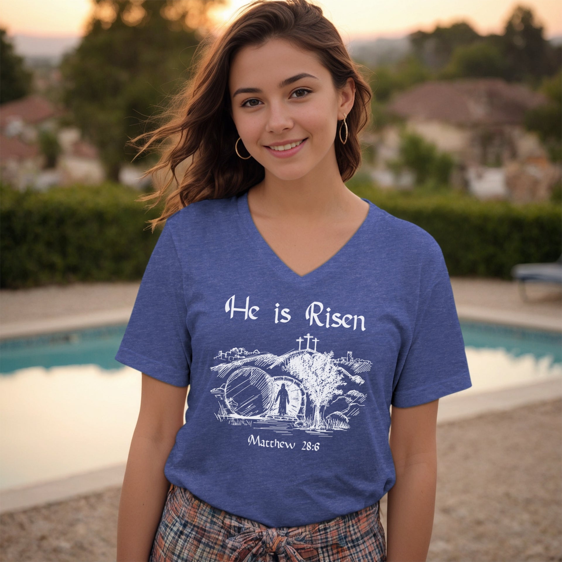 He is Risen Unisex V-Neck T-Shirt - My Faith My Father