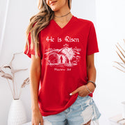 He is Risen Unisex V-Neck T-Shirt - My Faith My Father