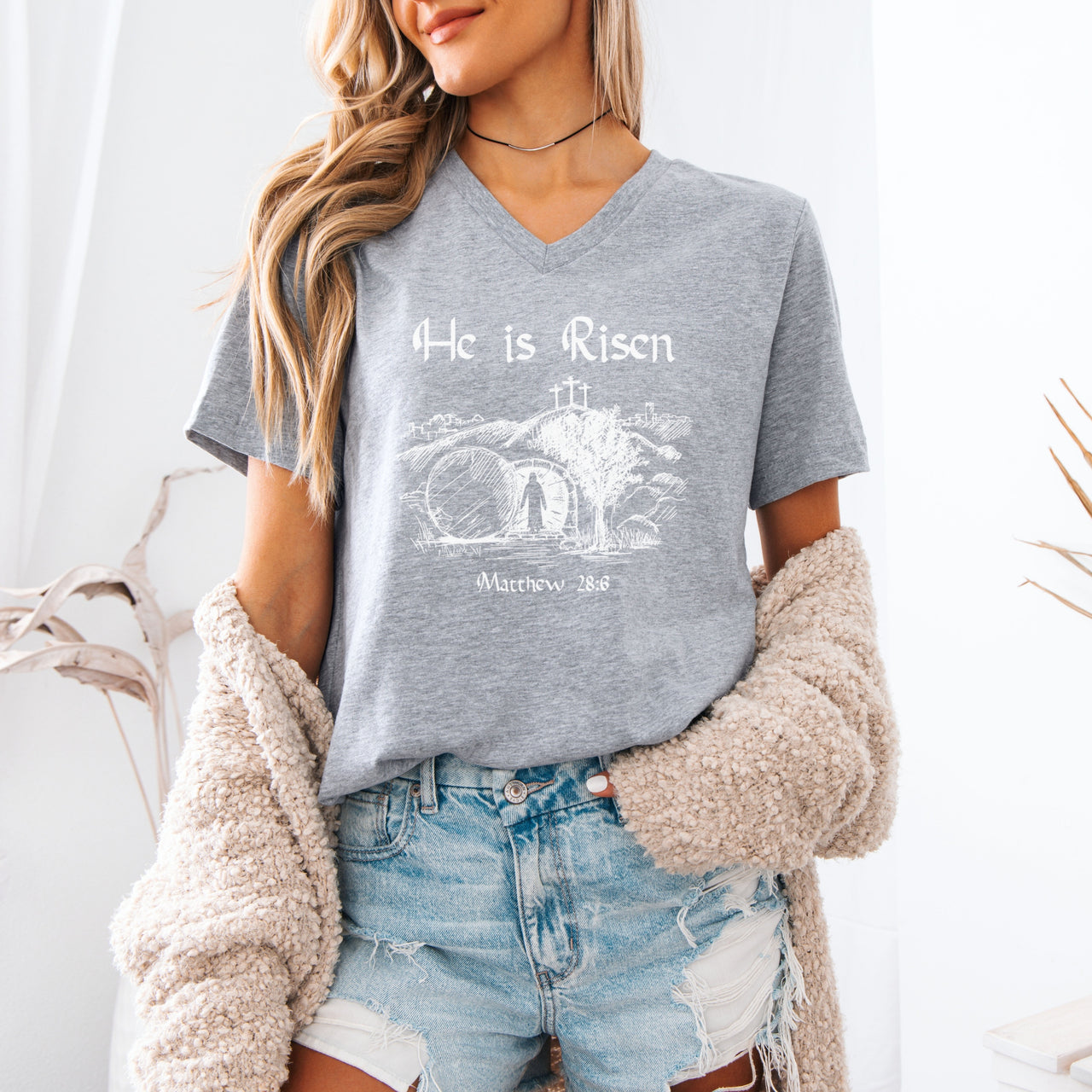 He is Risen Unisex V-Neck T-Shirt - My Faith My Father