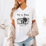 He is Risen Unisex V-Neck T-Shirt - My Faith My Father