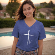 Cross With Faith Unisex V-Neck T-Shirt - My Faith My Father