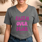 Faith Over Fear Pink Unisex V-Neck Tee - My Faith My Father
