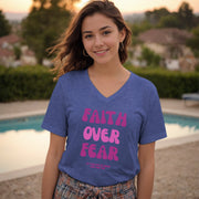 Faith Over Fear Pink Unisex V-Neck Tee - My Faith My Father