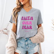 Faith Over Fear Pink Unisex V-Neck Tee - My Faith My Father