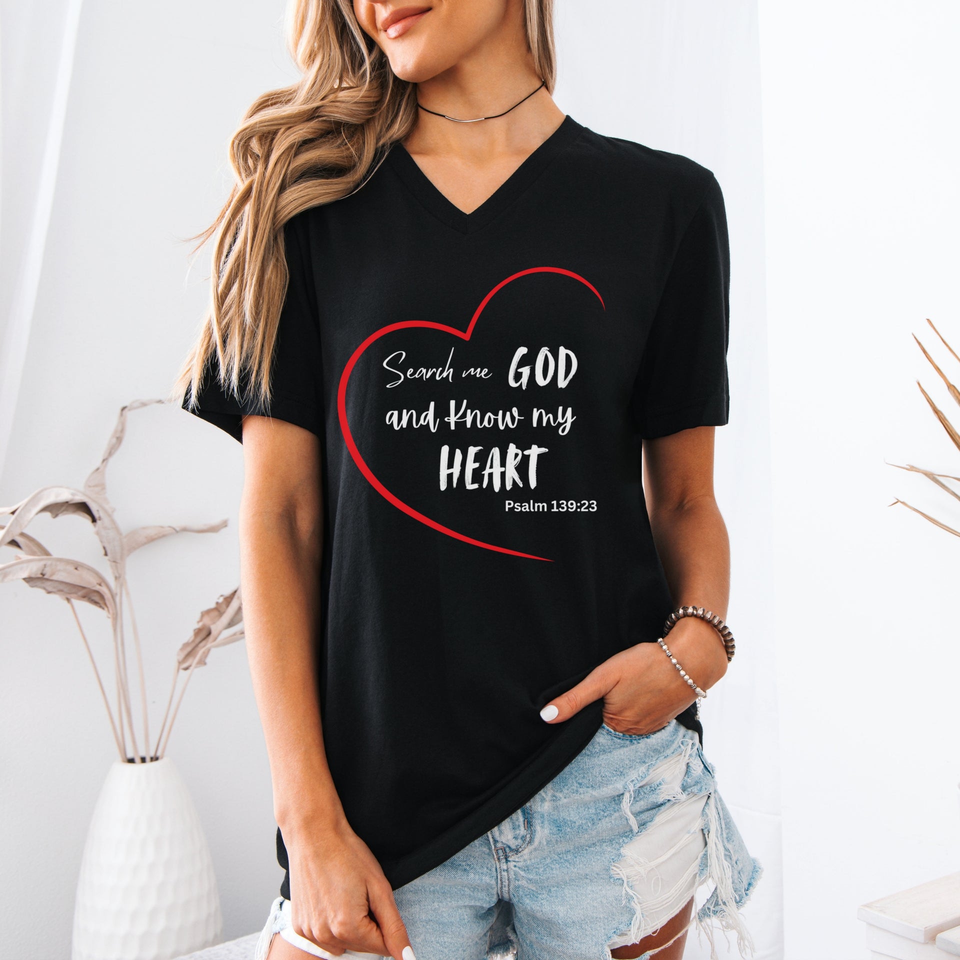 Search Me God Unisex V-Neck T-Shirt - My Faith My Father