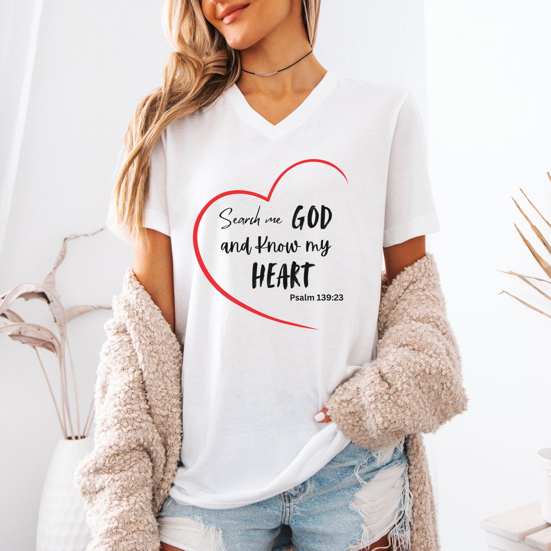 Search Me God Unisex V-Neck T-Shirt - My Faith My Father